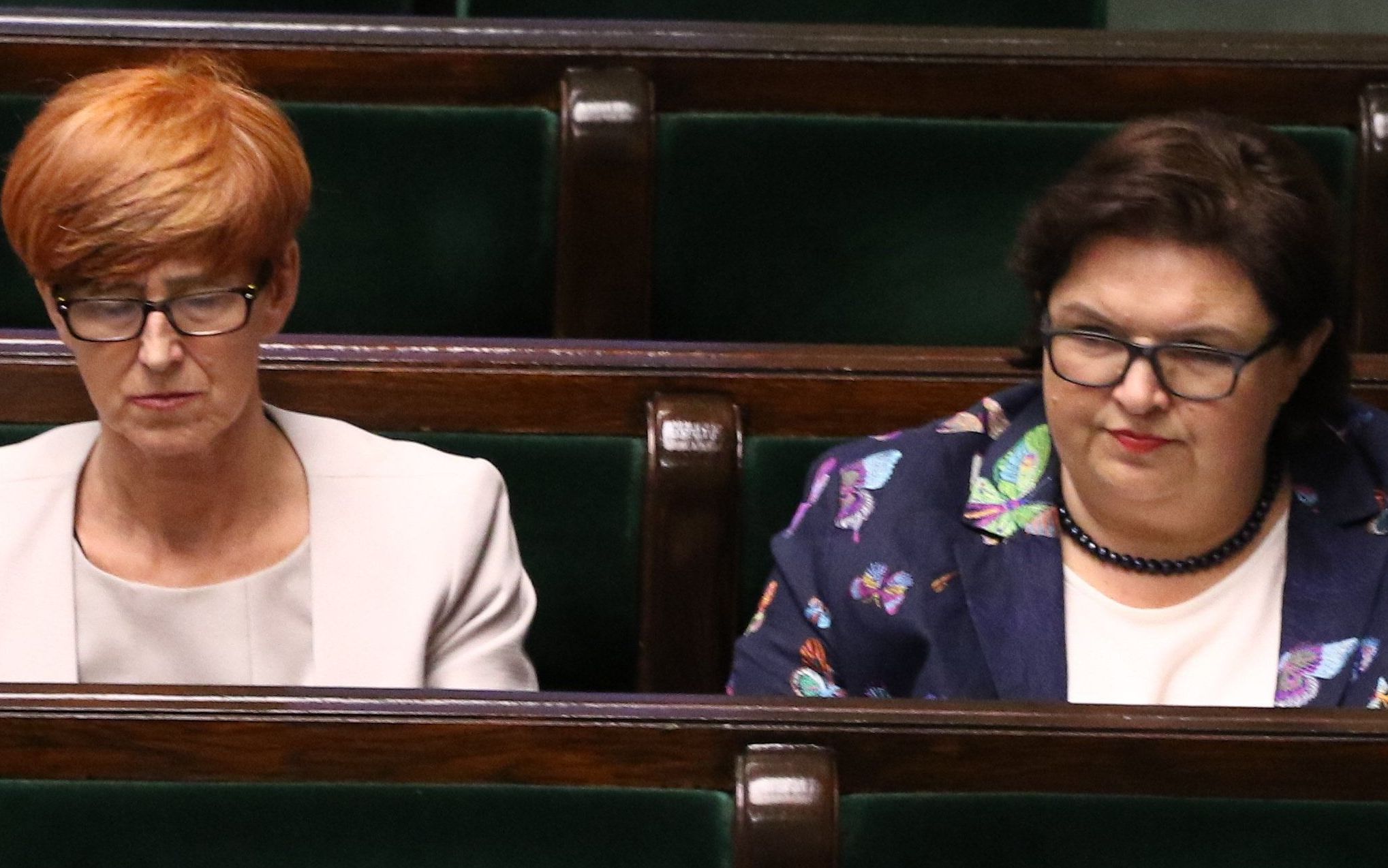 08.05.2018 Warszawa . Sejm . Od lewej: minister rodziny , pracy i polityki spolecznej Elzbieta Rafalska , wiceminister rodziny , pracy i polityki spolecznej Elzbieta Bojanowska , wiceminister rodziny , pracy i polityki spolecznej Krzysztof Michalkiewicz podczas pierwszego czytania projektu ustawy o rentach socjalnych .
Fot. Slawomir Kaminski / Agencja Gazeta