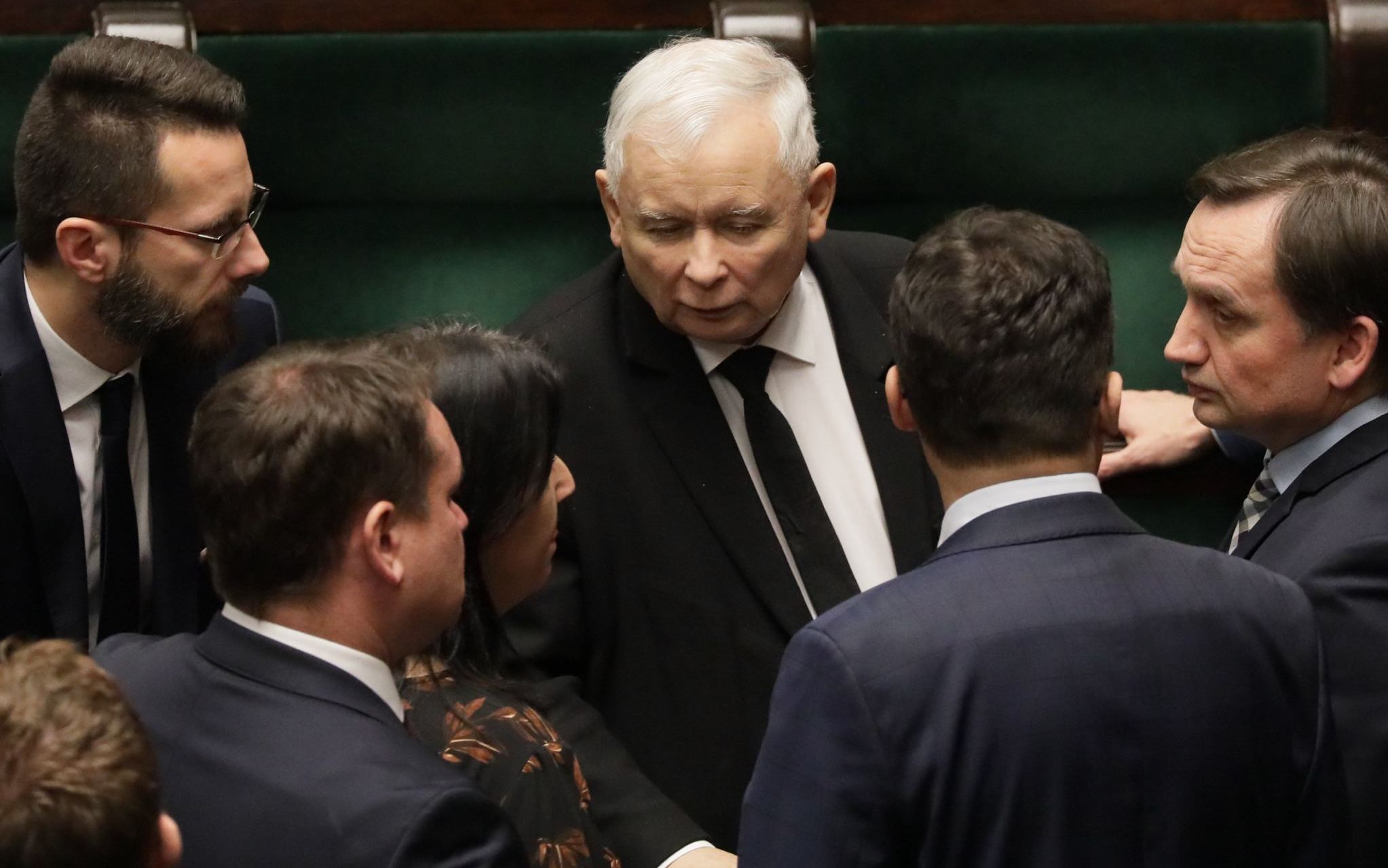 23.01.2020 Warszawa , Sejm . Prezes PiS Jaroslaw Kaczynski i minister sprawiedliwosci w rzadzie PiS Zbigniew Ziobro po glosowaniu nad ustawa kagancowa PiS .
Fot. Slawomir Kaminski / Agencja Gazeta