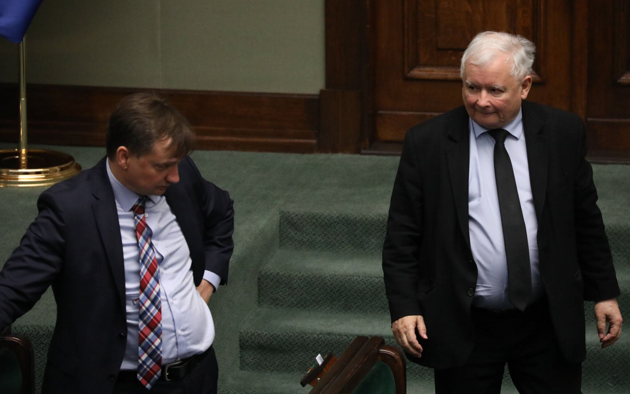 24.07.2020 Warszawa , ulica Wiejska . Sejm . 15 . posiedzenie Sejmu IX kadencji . Od lewej: minister sprawiedliwosci Zbigniew Ziobro , Jaroslaw Kaczynski podczas bloku glosowan .
Fot. Slawomir Kaminski / Agencja Gazeta