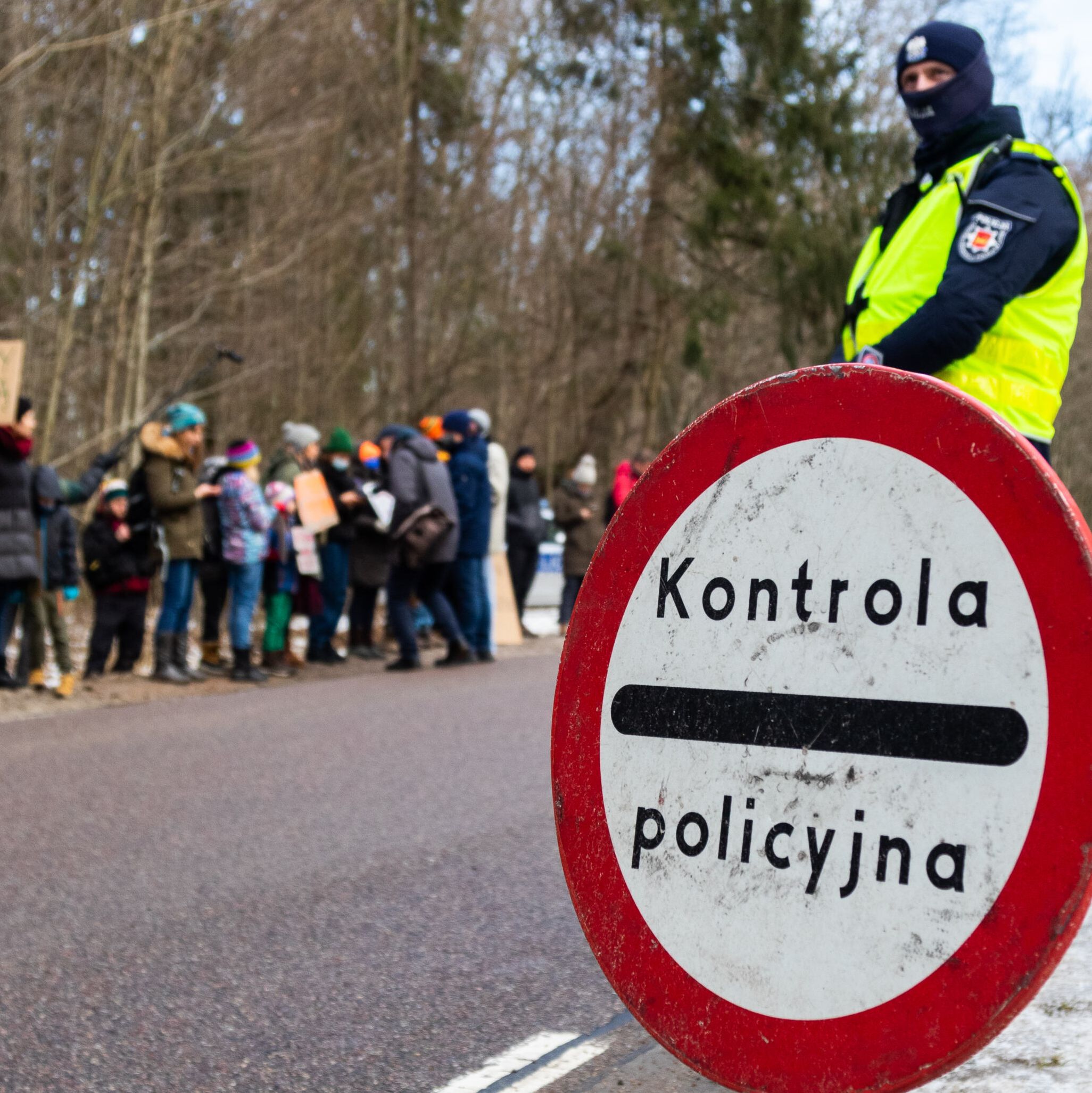Białowieża 29.01.2022. Protest przeciw budowie muru na granicy