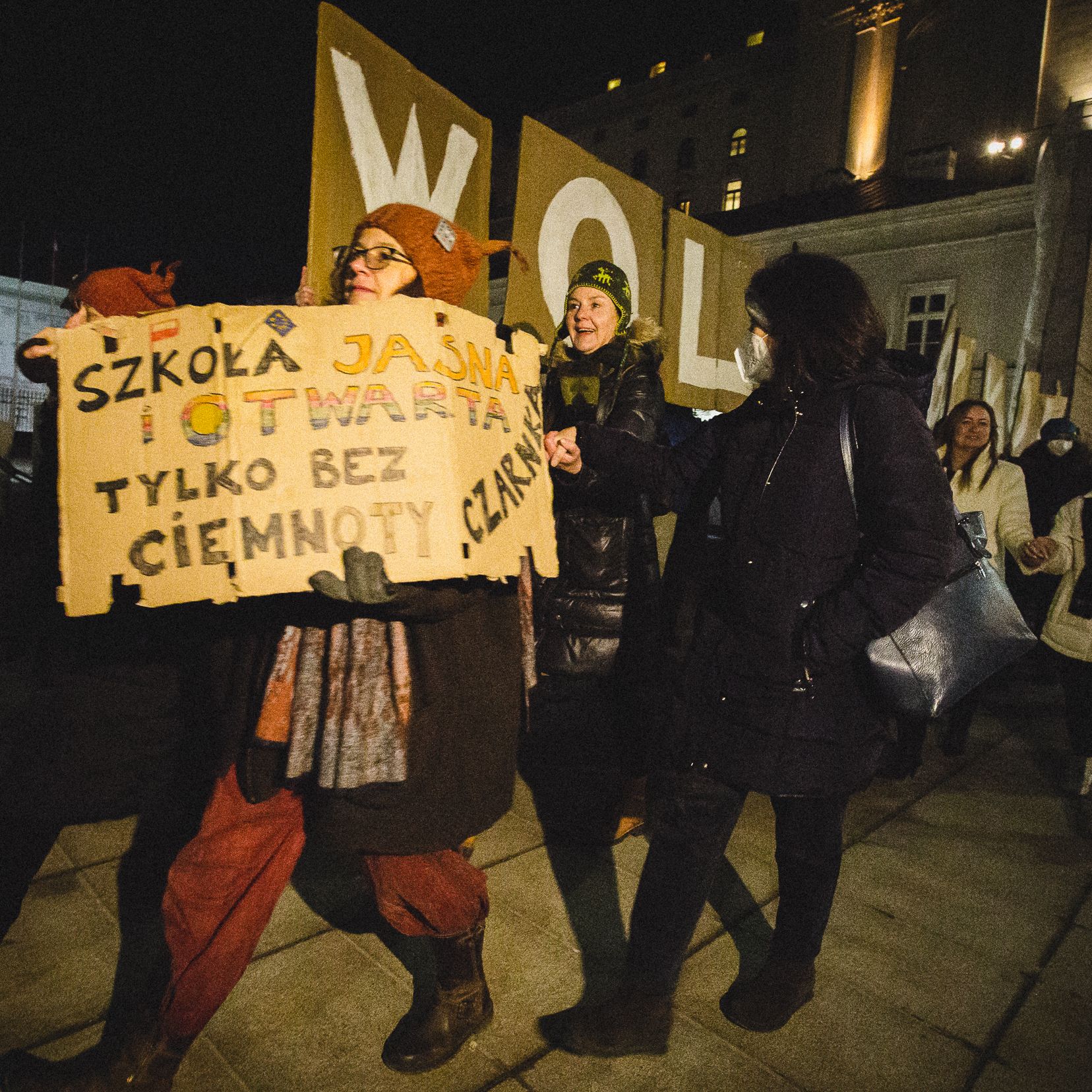 Warszawa, 13.02.2022. Wolna Szkoła: „Chcemy weta”. Polonez protestu pod Pałacem Prezydenckim