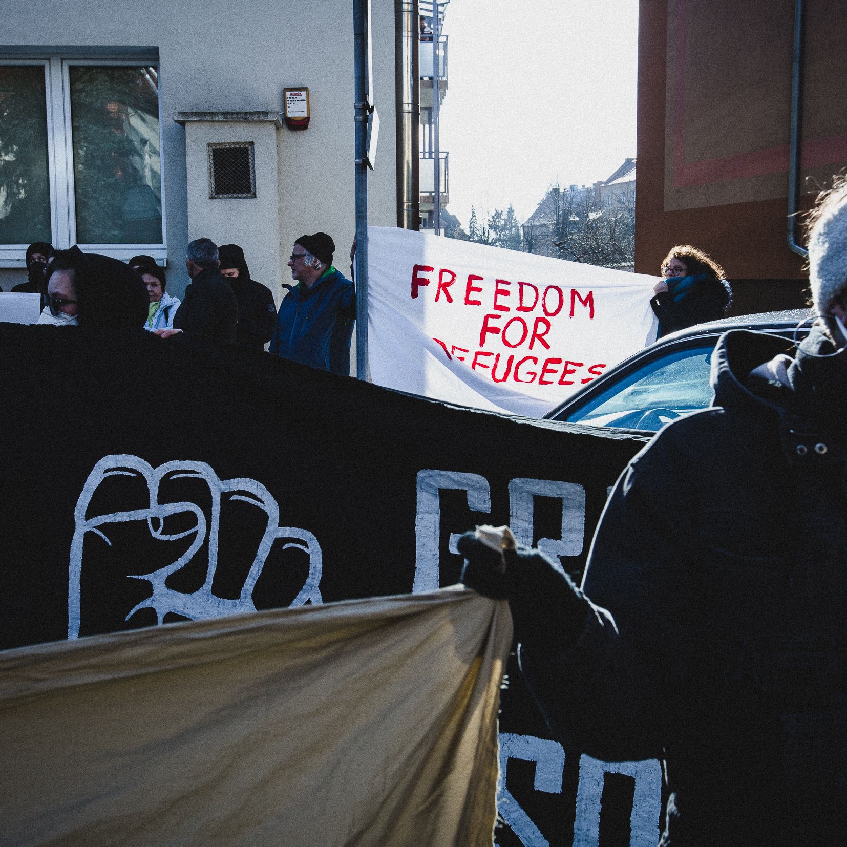 Krosno Odrzańskie, 12.02.2022. Protest pod SG w Krośnie Odrzańskim