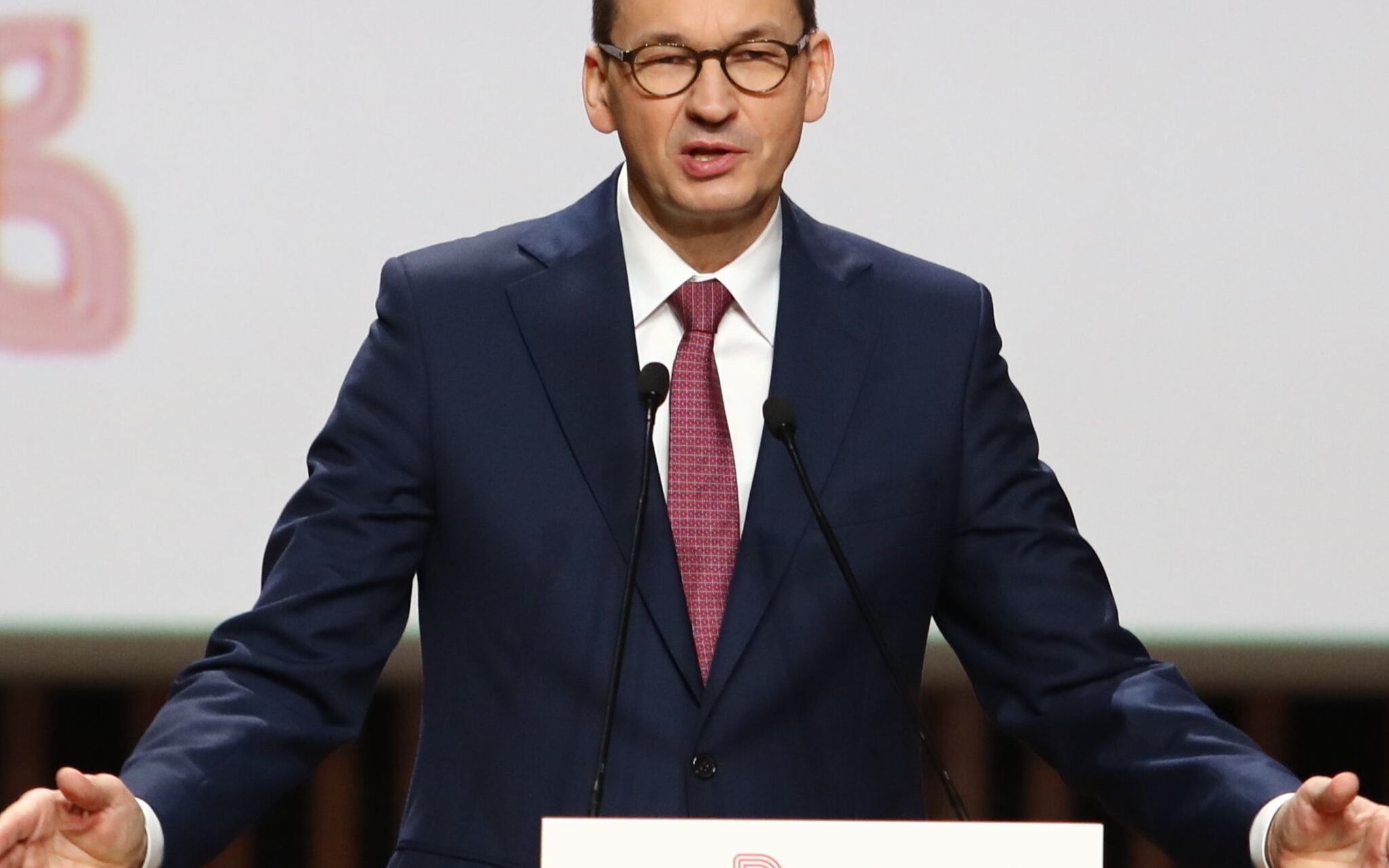 17.02.2021 Krakow , Centrum Kongresowe ICE . Premier RP Mateusz Morawiecki podczas konferencji prasowej premierow panstw Grupy Wyszehradzkiej i przewodniczacego Rady Europejskiej Charlesa Michela . 
Fot. Jakub Porzycki / Agencja Gazeta