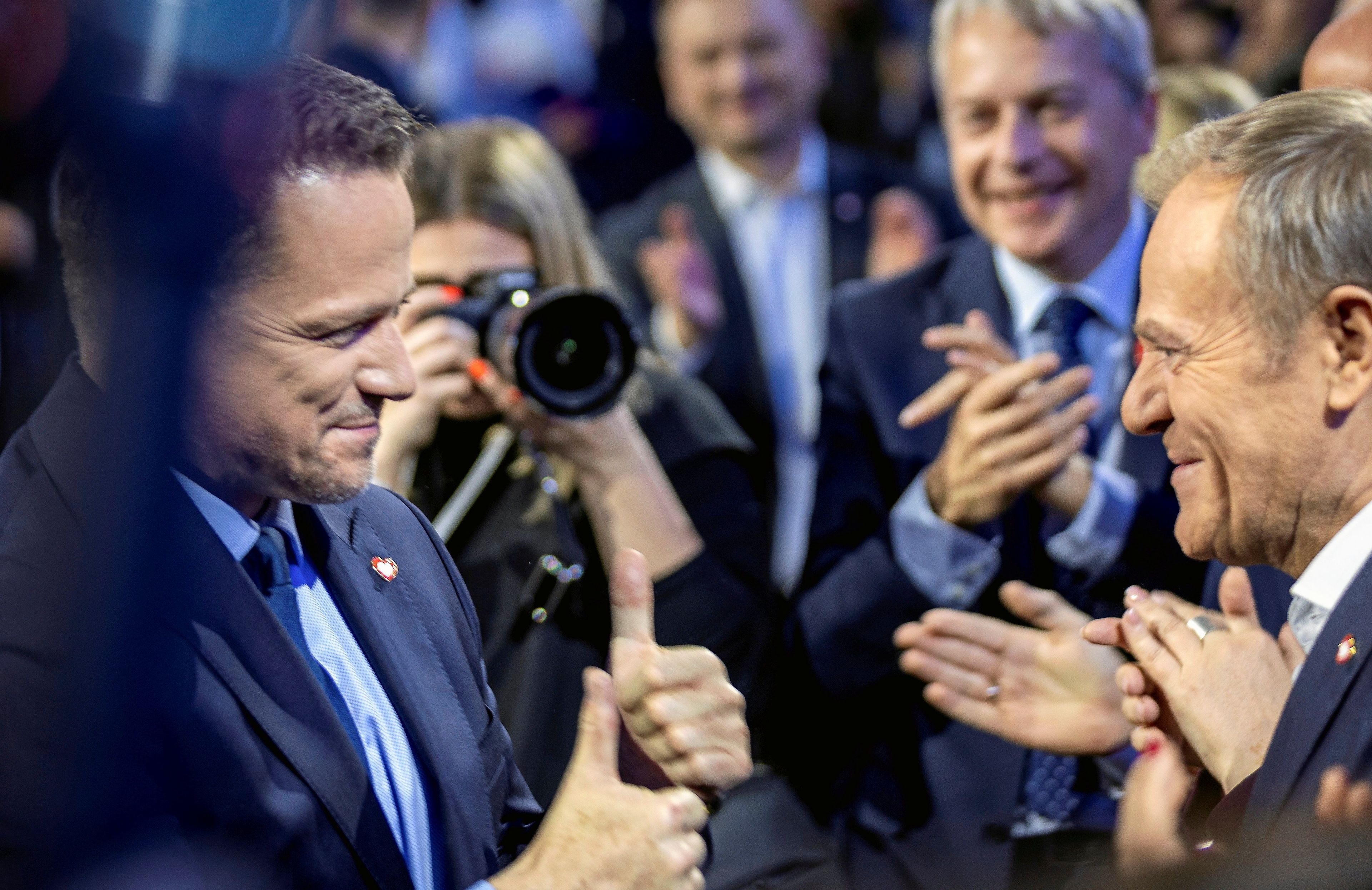 afal Trzaskowski i Donald Tusk podczas inauguracji prekampanii wyborow prezydenckich 07.12.2024 Gliwice
