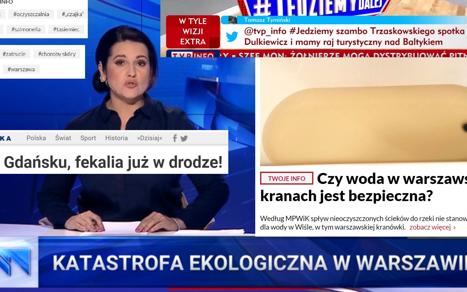 Grafika do artykułu TVP: Wymioty, biegunka, tasiemce, bóle brzucha. Jak rządowe media relacjonują awarię