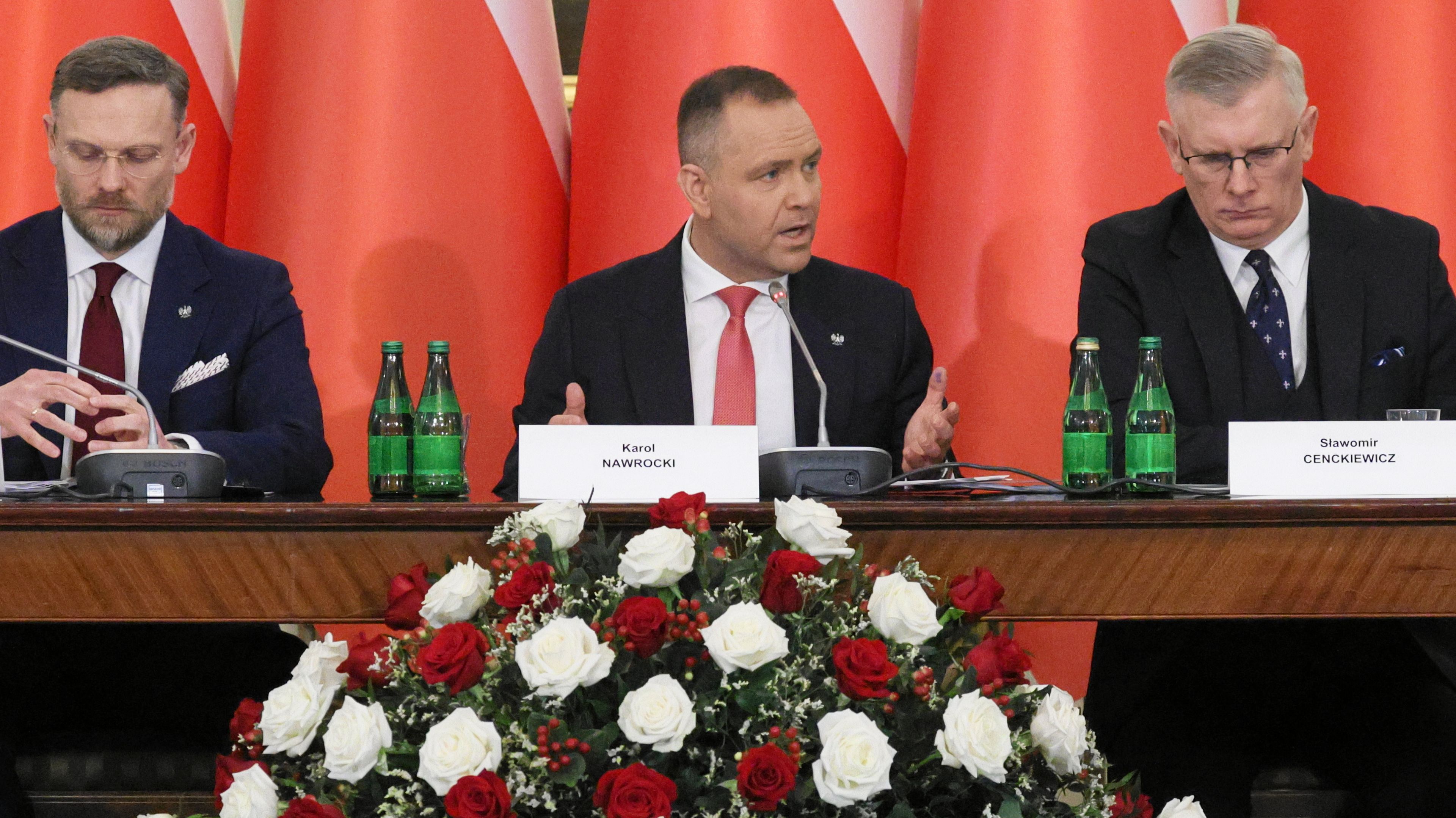 Od lewej: Zbigniew Bogucki Karol Nawrocki, Sławomir Cenckiewicz, Rada Bezpieczeństwa Narodowego