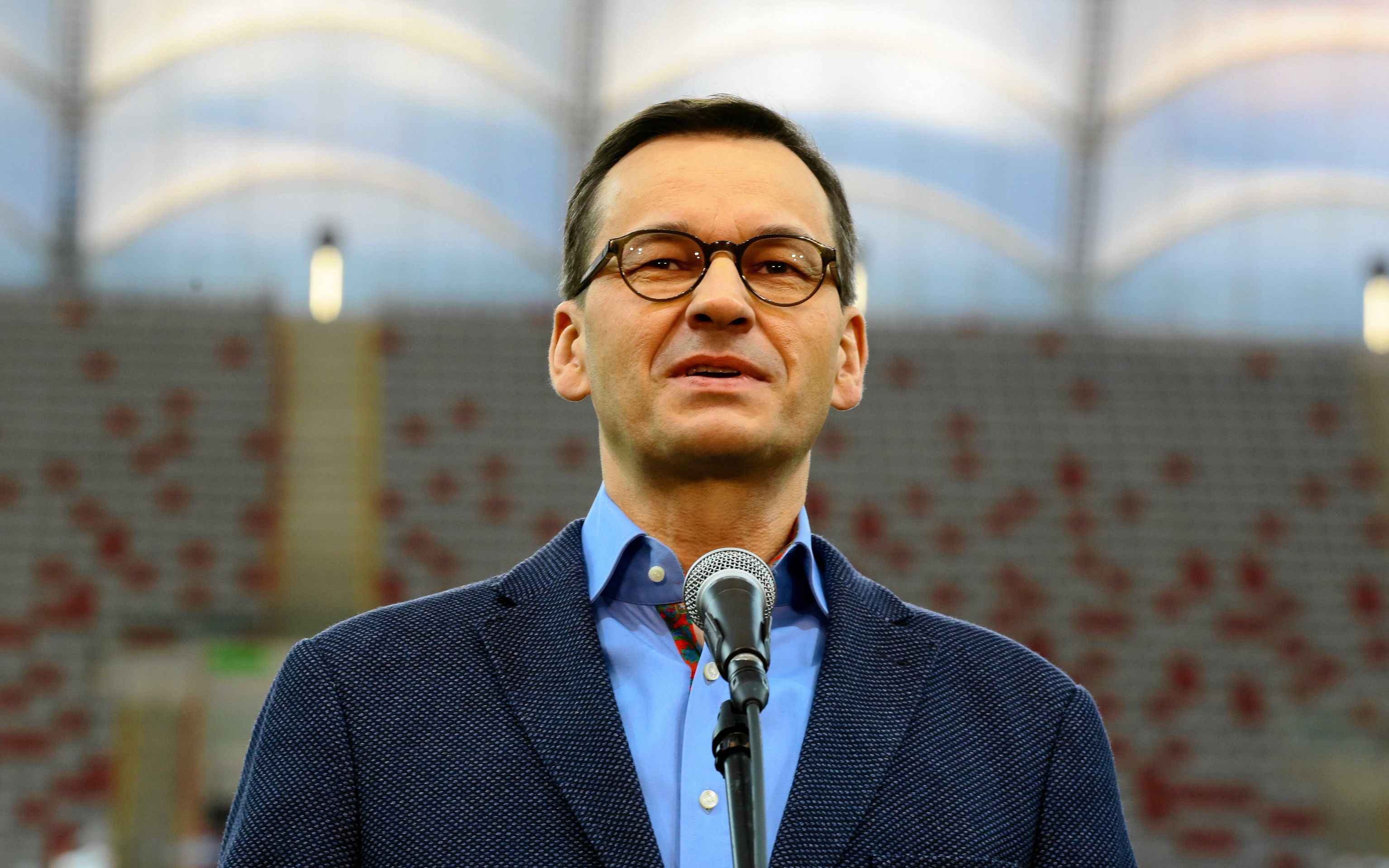23.03.2019 Warszawa , PGE Narodowy . Konferencja prasowa Premiera Mateusza Morawieckiego , Ministra Sportu i Turystyki Witolda Banki oraz Zbigniewa Bonka . Premier Mateusz Morawiecki . 
Fot. Agata Grzybowska / Agencja Gazeta