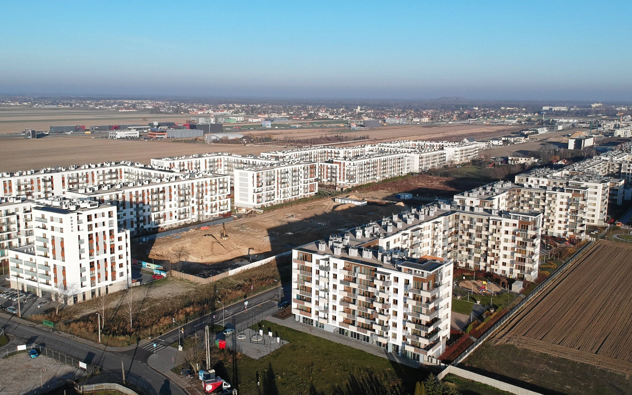 05.12.2019  Warszawa . Widok z powietrza na osiedla u zbiegu ulic Szeligowska i Rayskiego . Okolice przyszlej stacji metra Chrzanow . 
fot. Dariusz Borowicz / Agencja Gazeta