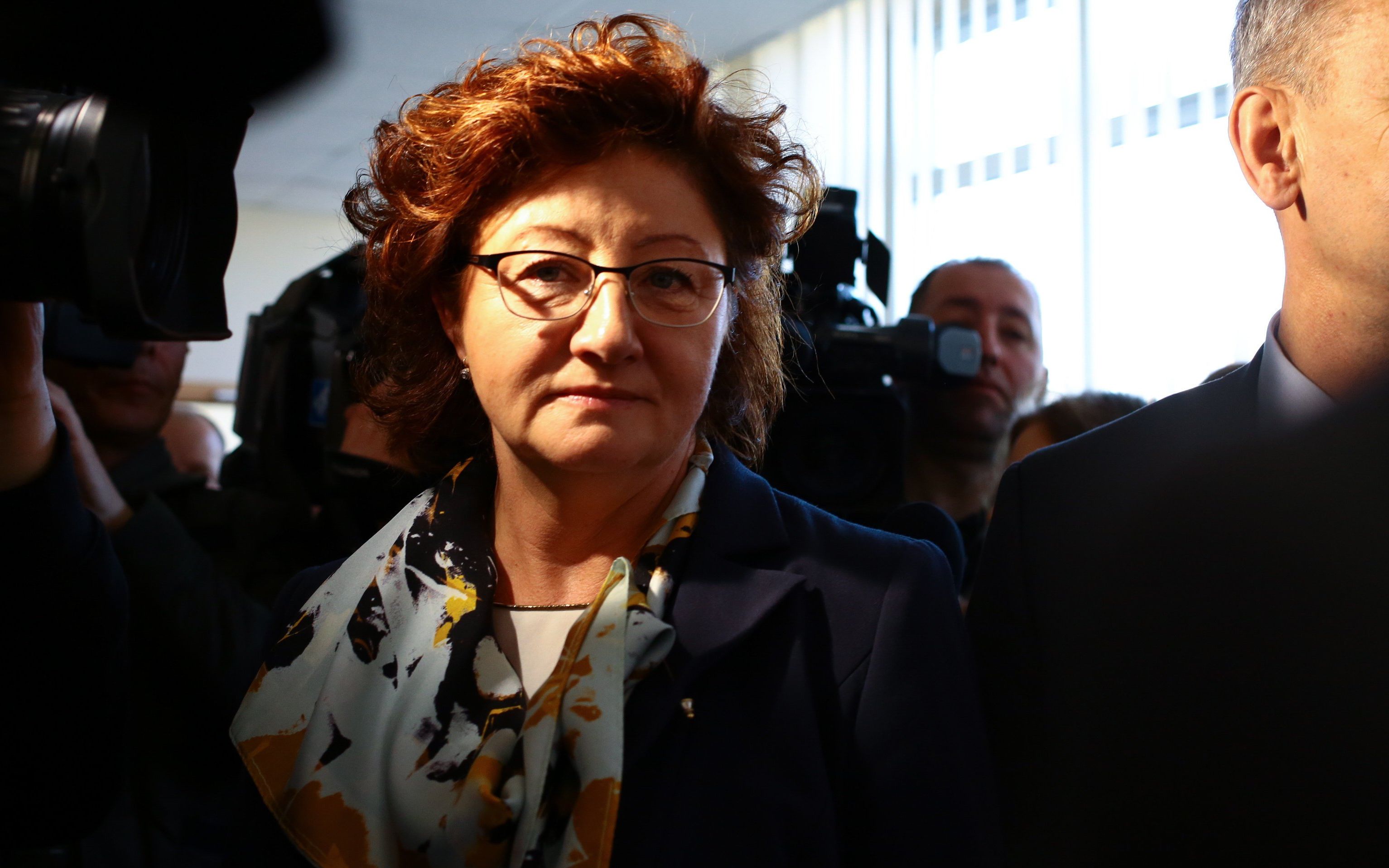 02.04.2019 Warszawa , ul Limanowskiego , Centrum Dialogu . Przewodniczaca Rady Dialogu Spolecznego Dorota Gardias podczas konferencji prasowej . Przerwa w obradach trzeciego dnia rozmow zwiazkowcow z ZNP, OPZZ , Solidarnosci i Forum Zwiazkow Zawodowych z rzadem . Przed spodziewanym , ogolnopolskim strajkiem w oswiacie .
Fot. Agata Grzybowska / Agencja Gazeta