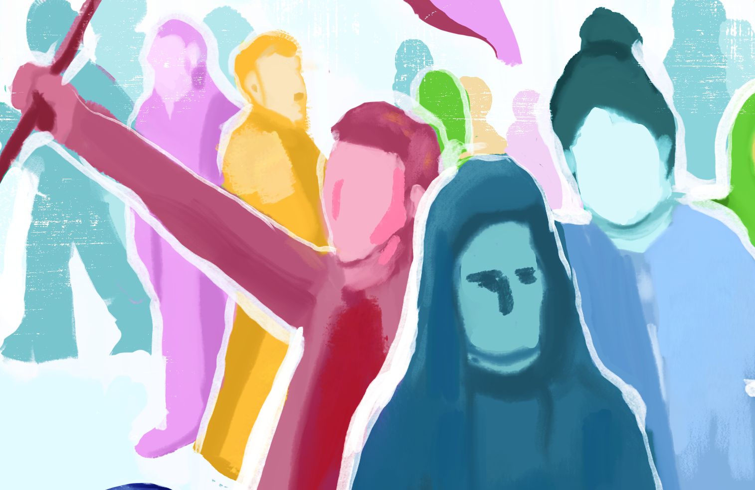 Ilustracja: tłum osób w różnych kolorach