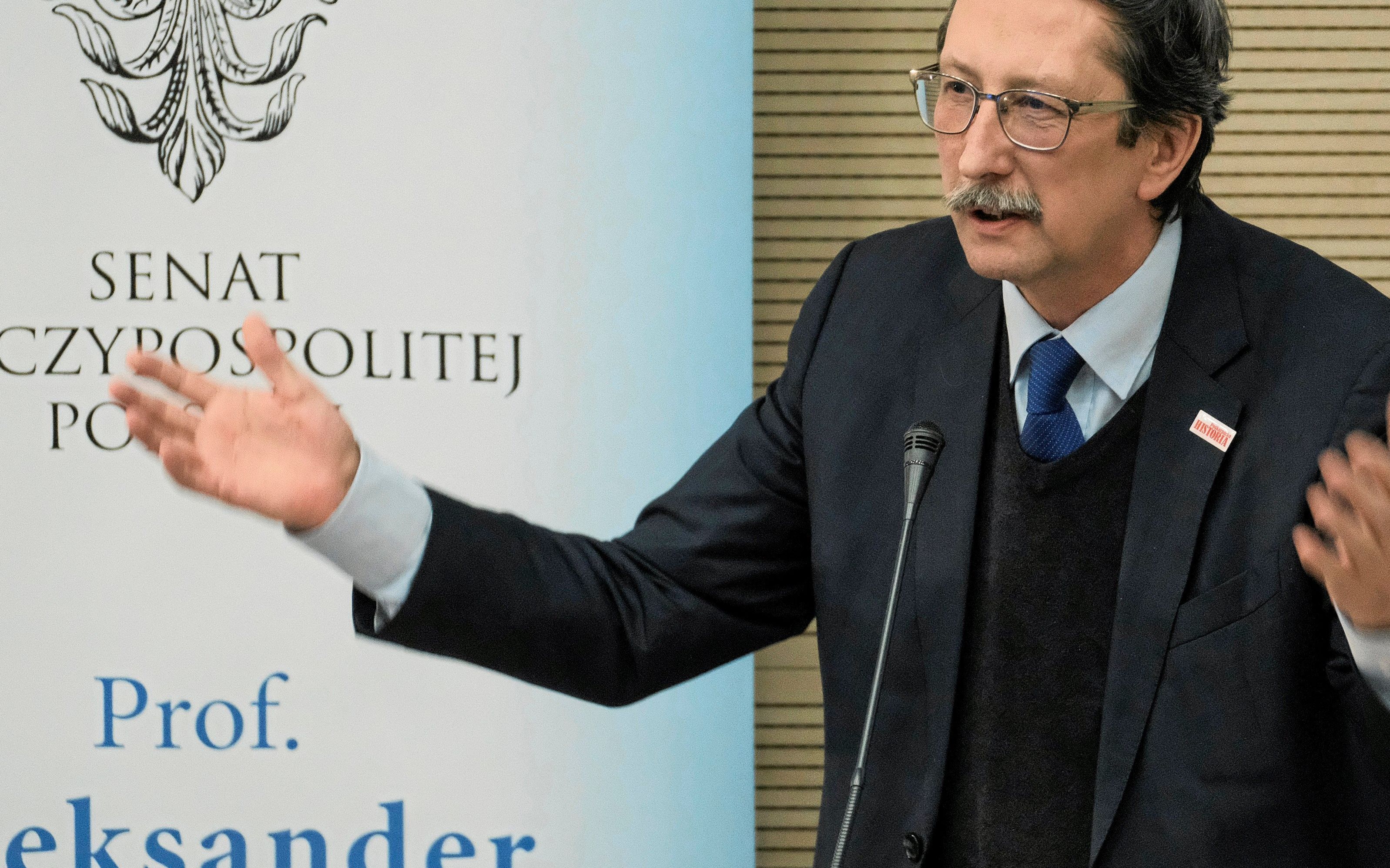 27.02.2018 Rzeszow , Uniwersytet Rzeszowski . Profesor doktor habilitowany Jan Zaryn podczas wykladu " Polityka historyczna Panstwa Polskiego " w ramach serii spotkan " Senat RP w XXI w " .
Fot. Patryk Ogorzalek / Agencja Gazeta