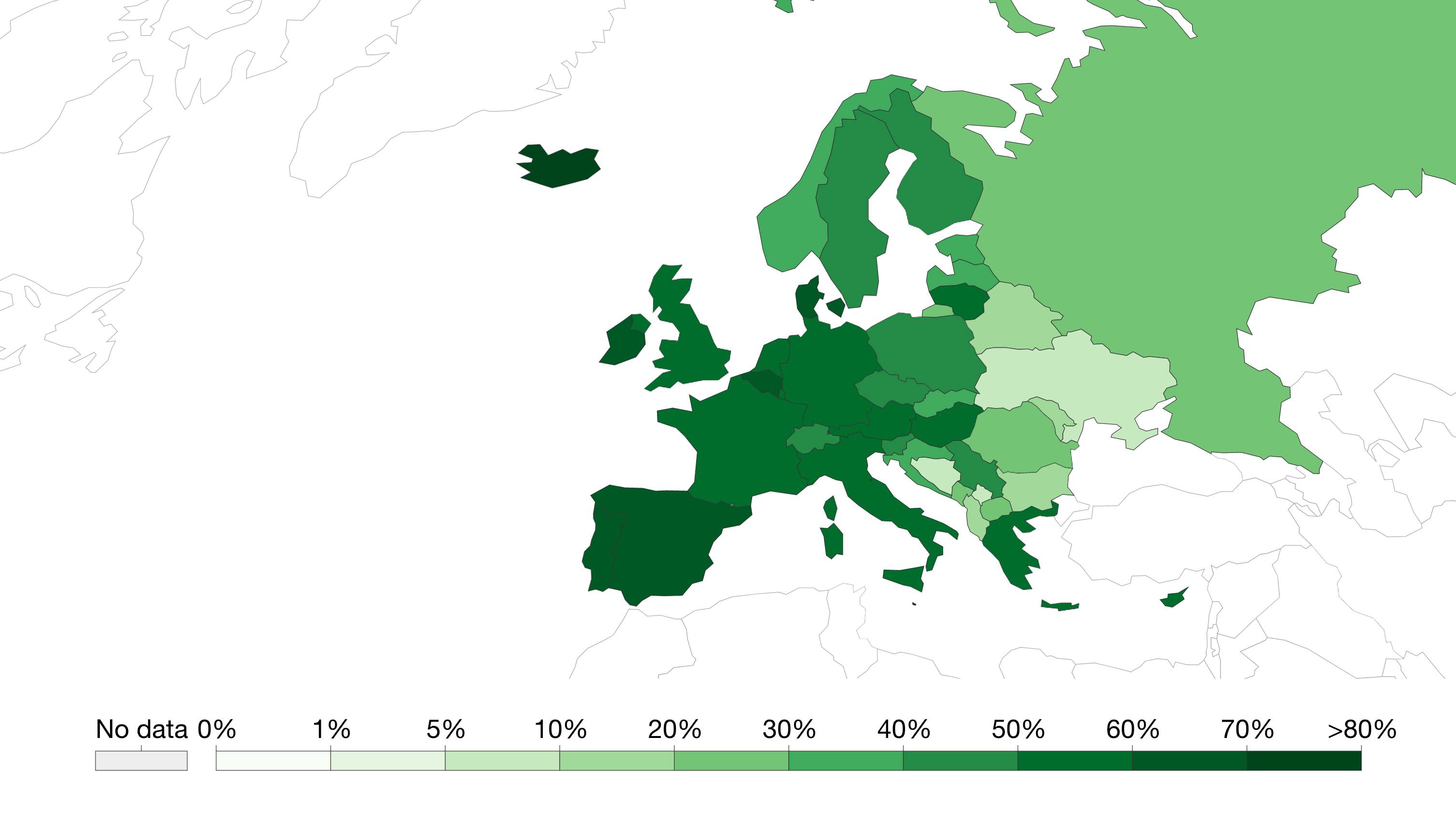 Odsetek w pełni zaszczepionych w Europie