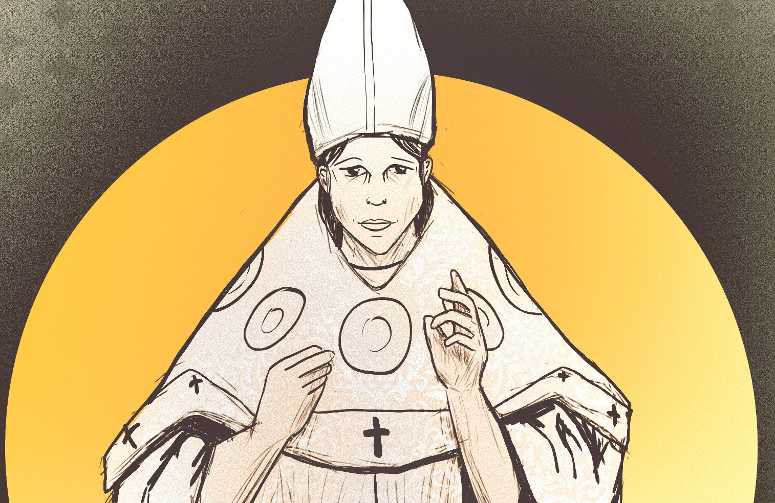Androgeniczna postać w szatach papieskich