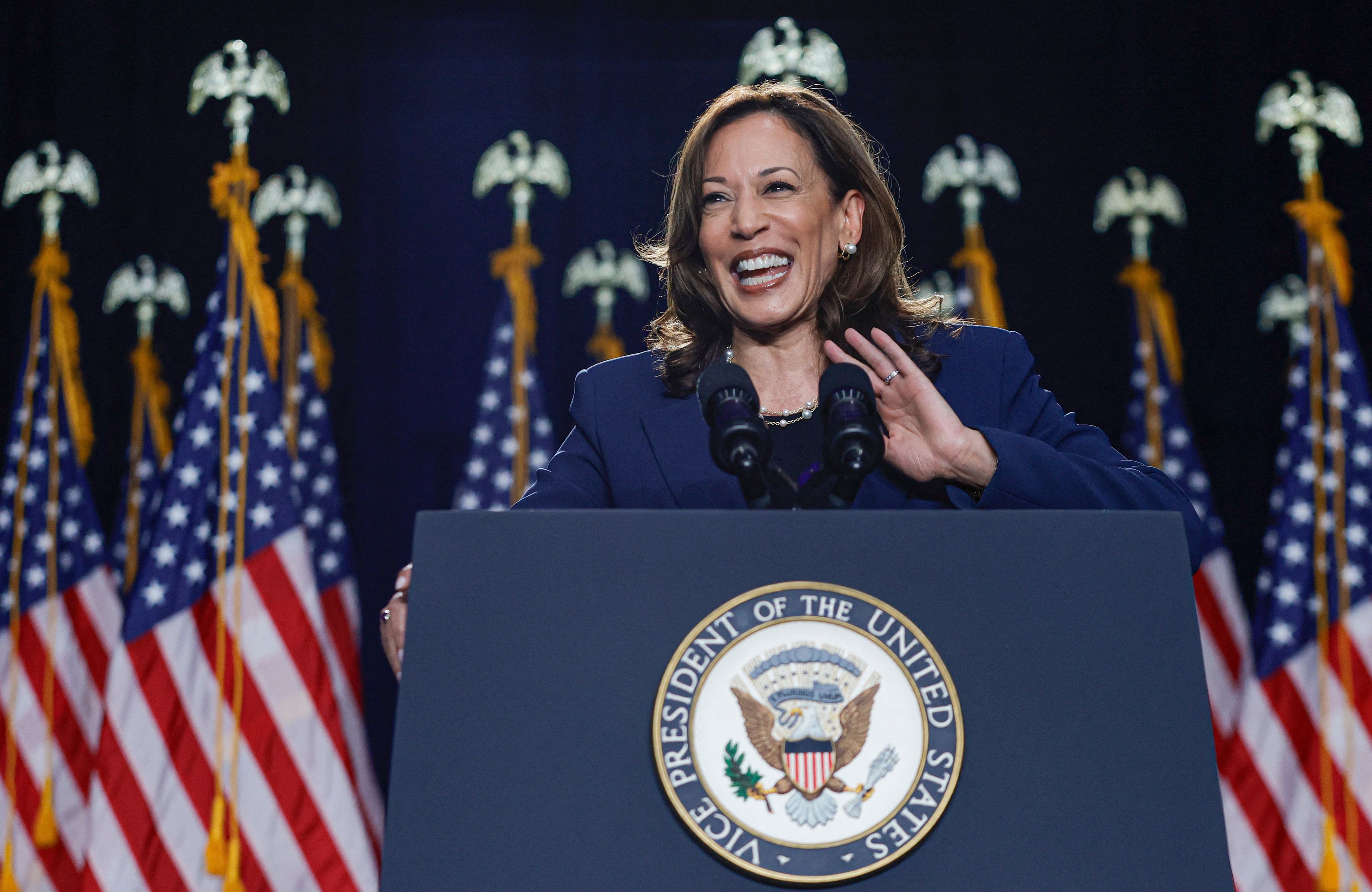 Kamala Harris na tle flag USA