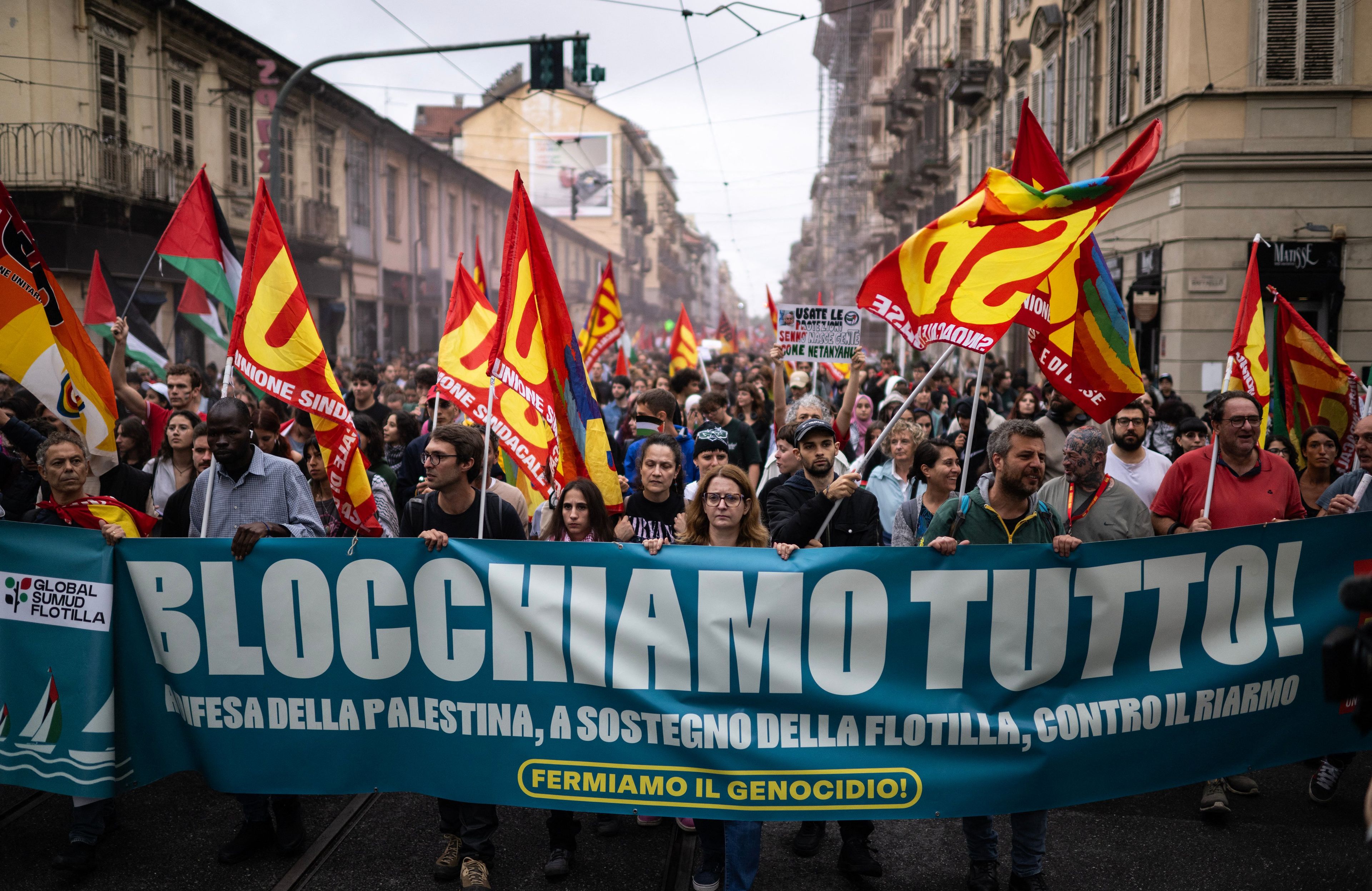 Protest solidarnosciowy z Palestyną w Turynie