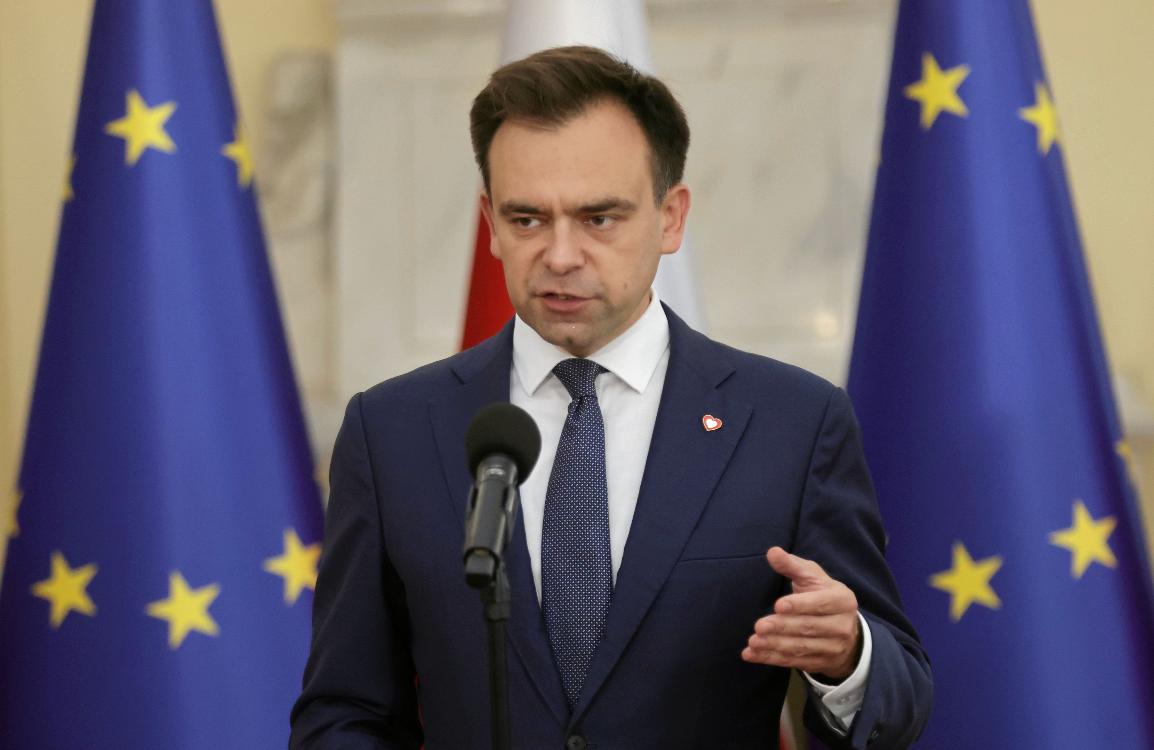 Minister Finansów Andrzej Domański podczas konferencji prasowej