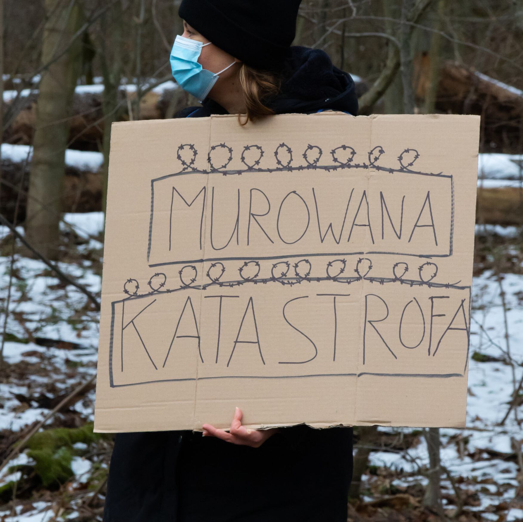 Białowieża 29.01.2022. Protest przeciw budowie muru na granicy