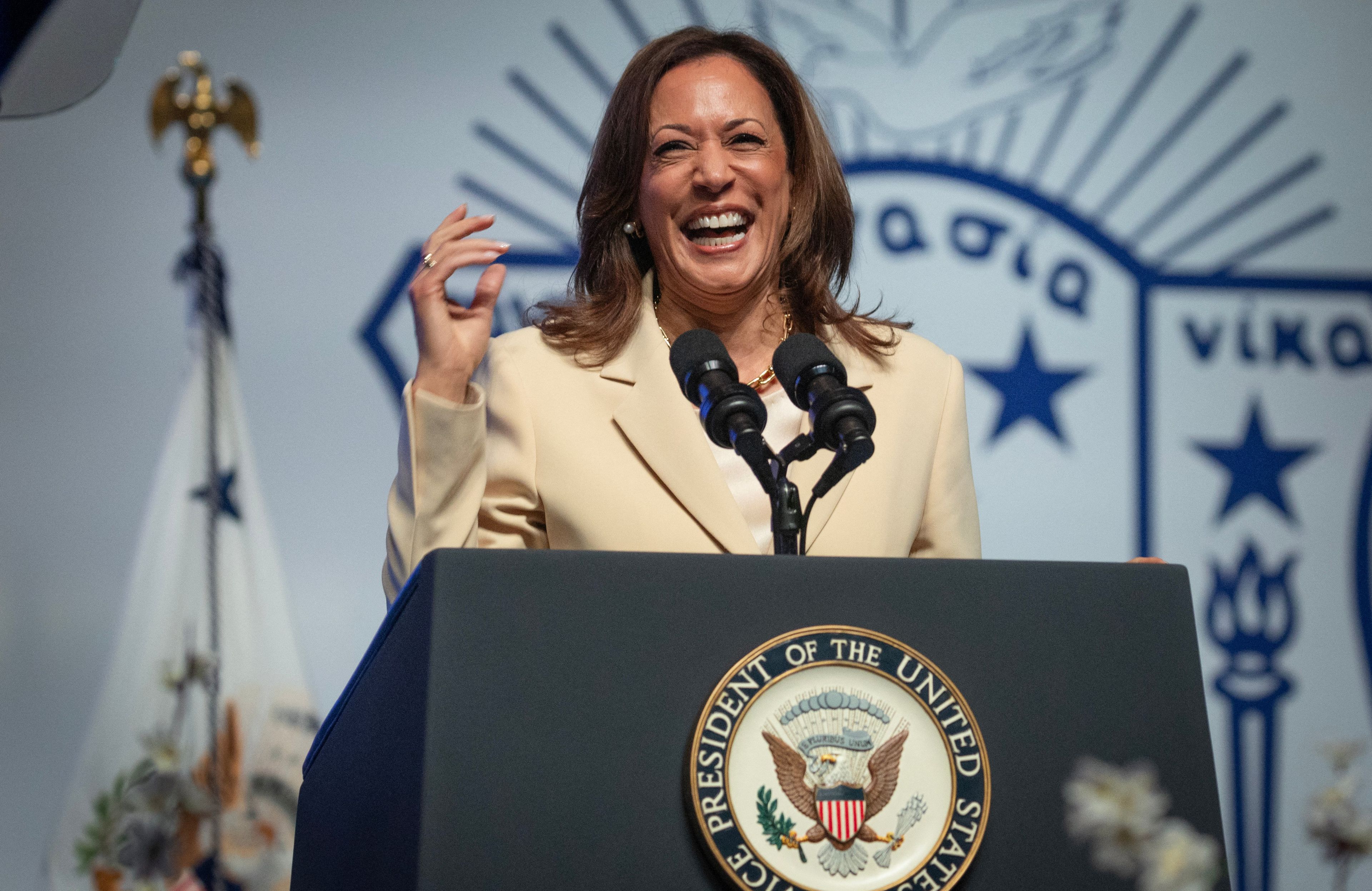 Kamala Harris przemawia do członków bractwa studenckiego w Indianapolis, 24.07.2024 r.d Boule In Indianapolis