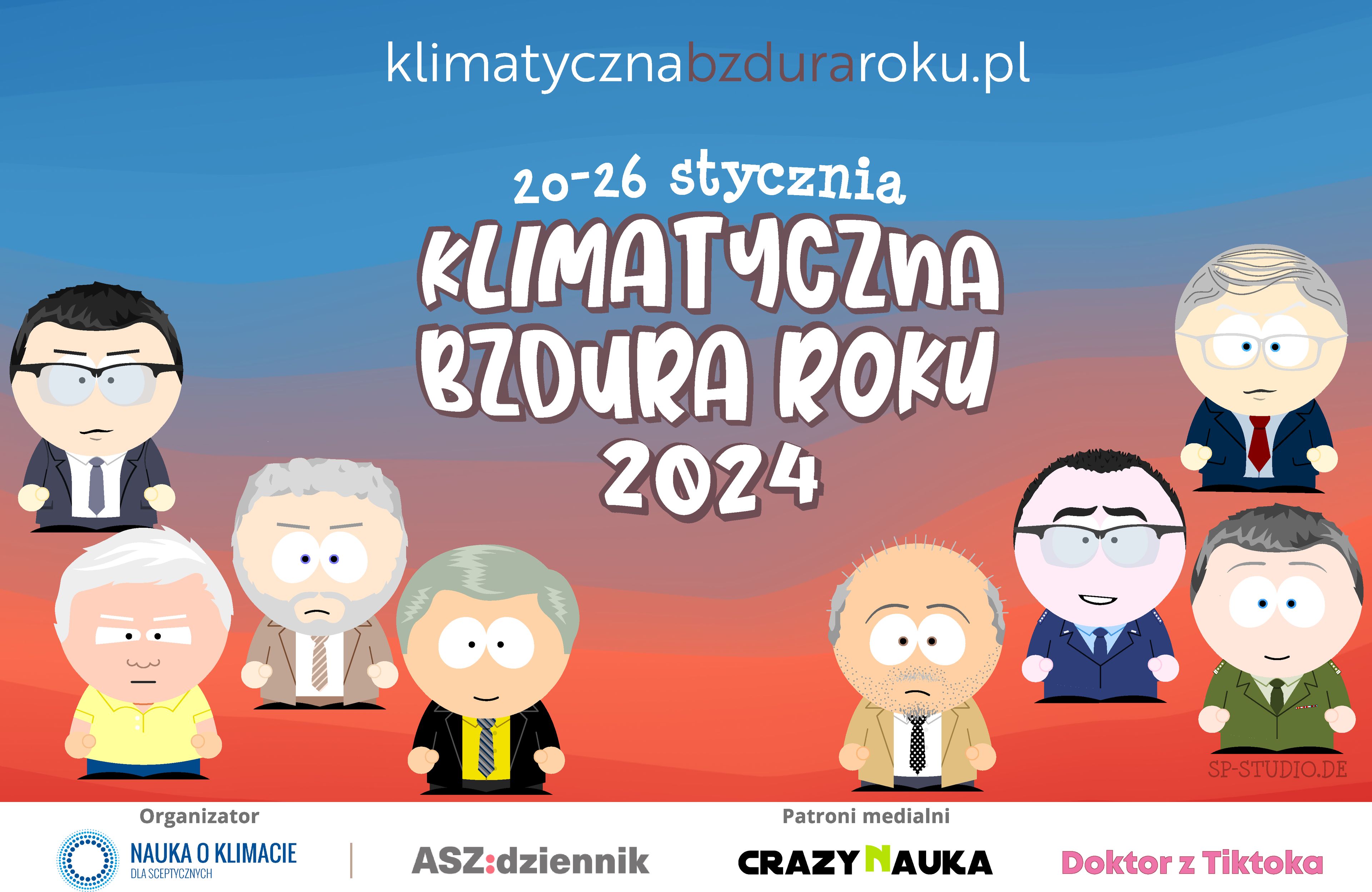 Napis „Klimatyczna bzura roku" otoczony przez ludziki jak z South Parku