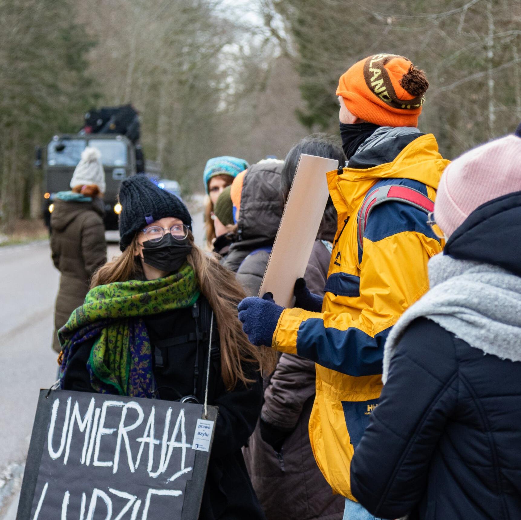 Białowieża 29.01.2022. Protest przeciw budowie muru na granicy