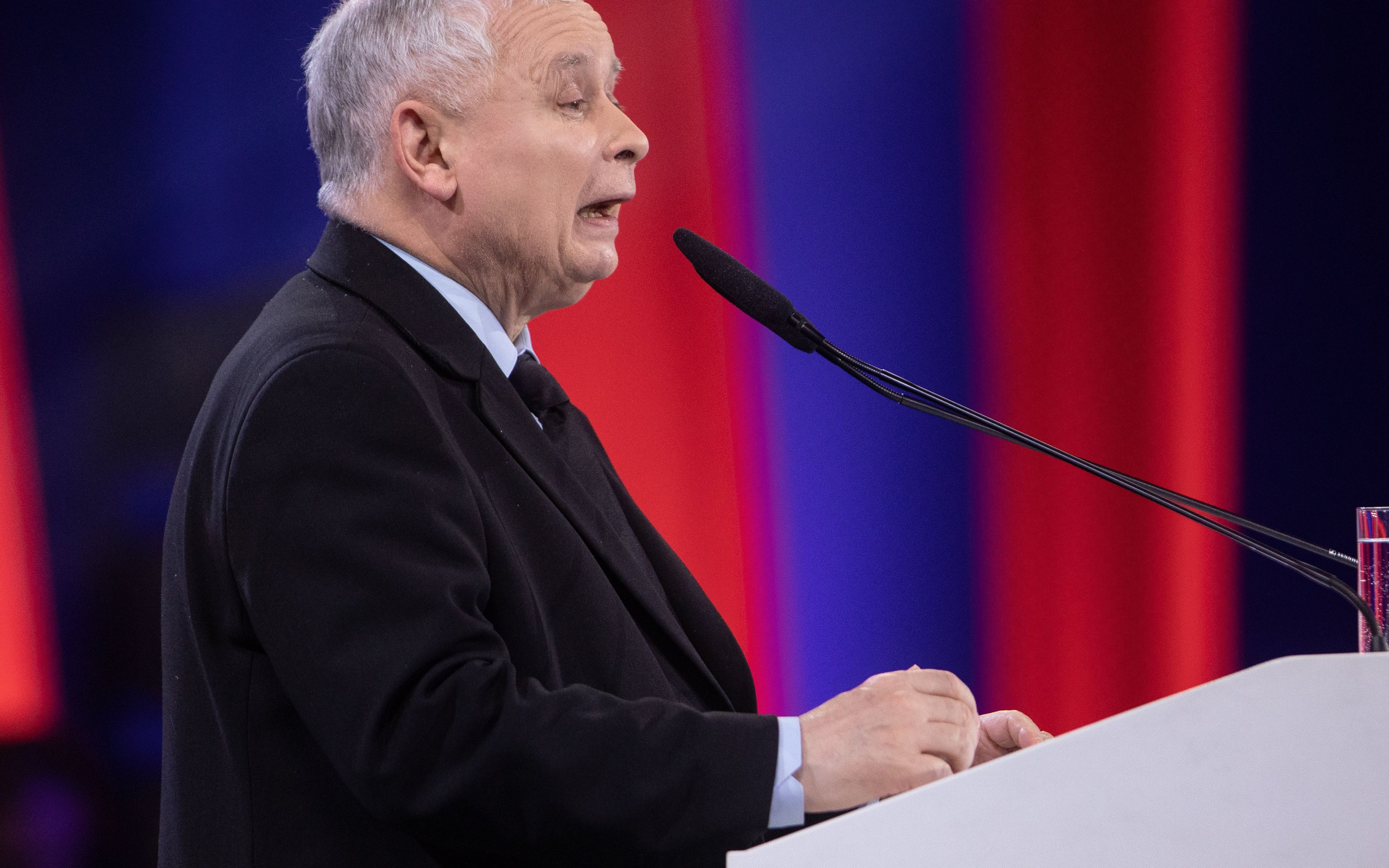 23.02.2019 Warszawa , Hala Expo XXI . Jaroslaw Kaczynski podczas konwencji Prawa i Sprawiedliwosci " Nowa Arena Programowa " . 
Fot. Dawid Zuchowicz / Agencja Gazeta