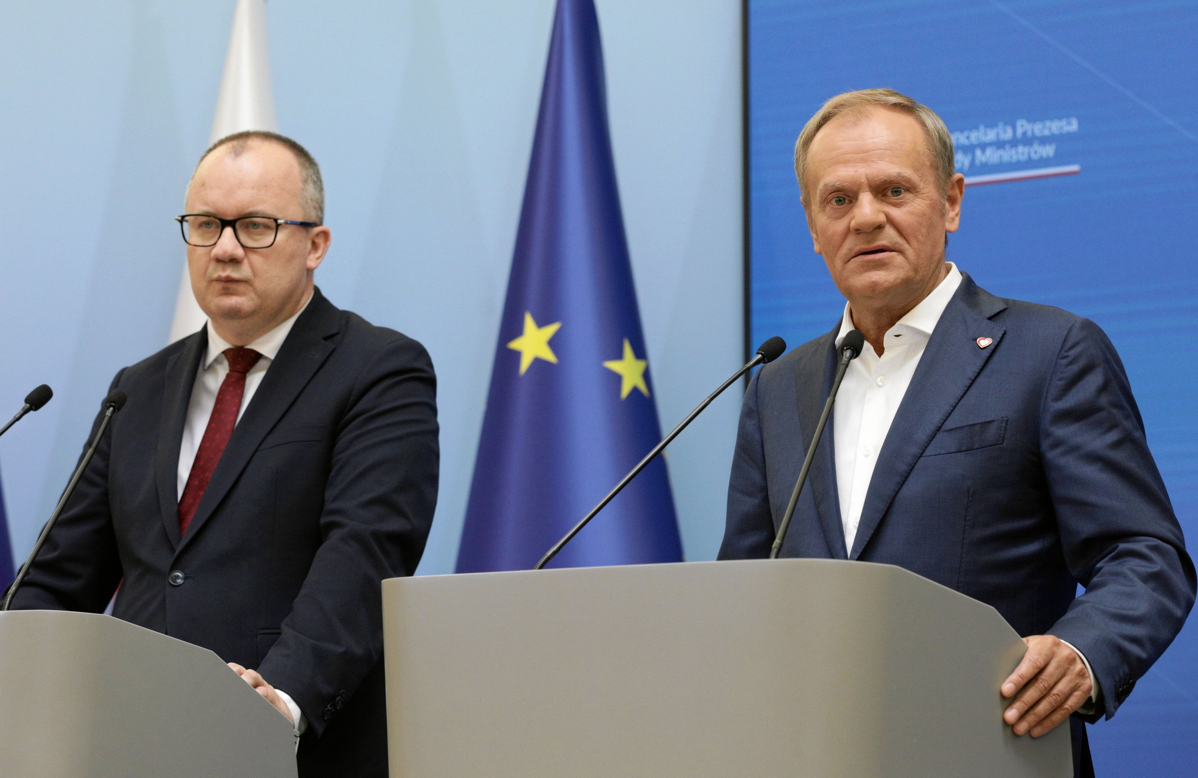 Adam Bodnar i Donald Tusk na konferencji prasowej