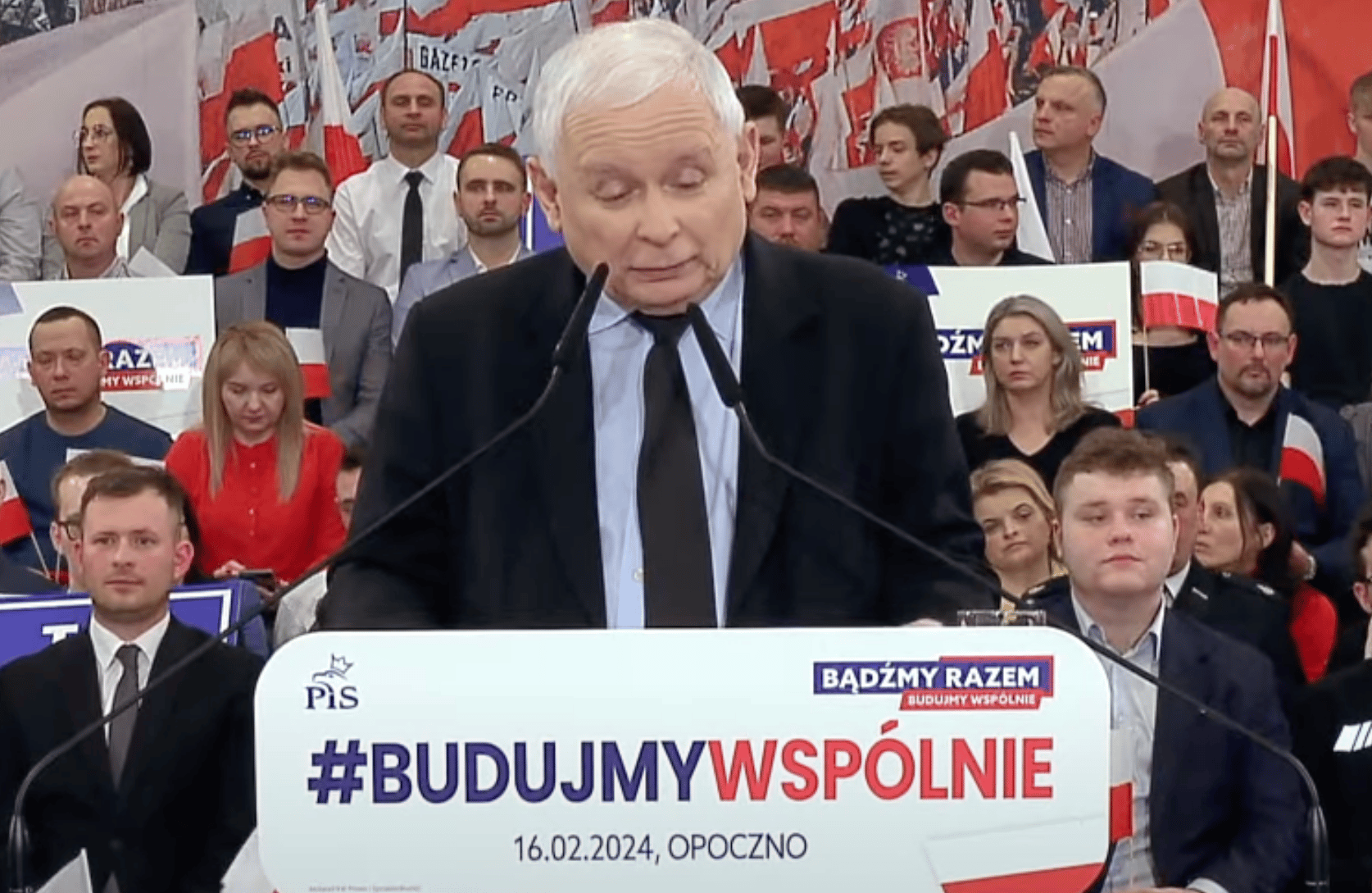 Jarosław Kaczyński przemawia na konwencji w Opocznie