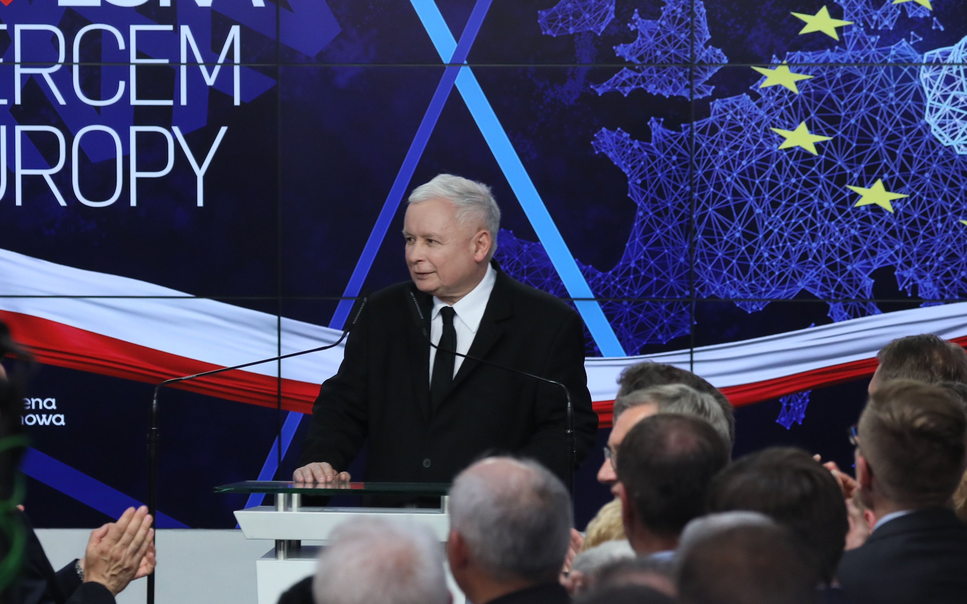 26.05.2019 Warszawa , ulica Nowogrodzka 84 / 86 . Siedziba partii Prawo i Sprawiedliwosc . Wybory do Parlamentu Europejskiego . Jaroslaw Kaczynski podczas wieczoru wyborczego Prawa i Sprawiedliwosci .
Fot. Slawomir Kaminski / Agencja Gazeta