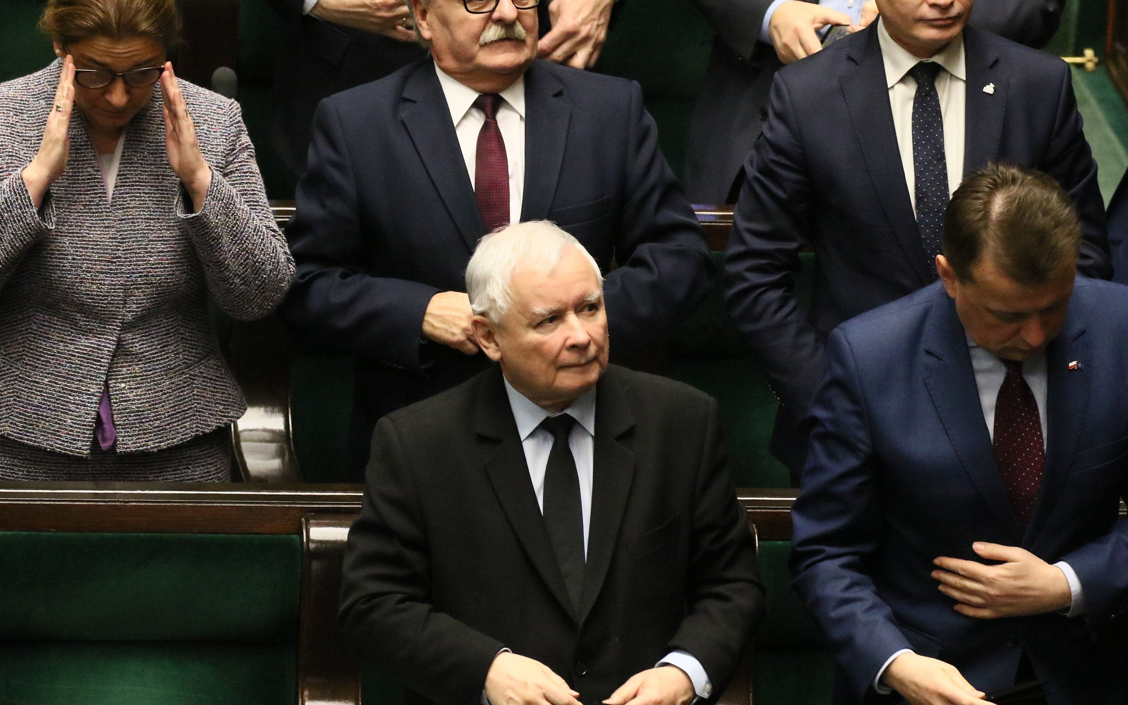 30.01.2019 Warszawa , ul Wiejska , Sejm . Prezes PiS Jaroslaw Kaczynski , minister obrony Mariusz Blaszczak , rzecznik PiS Beata Mazurek podczas posiedzenia .
Fot. Slawomir Kaminski / Agencja Gazeta