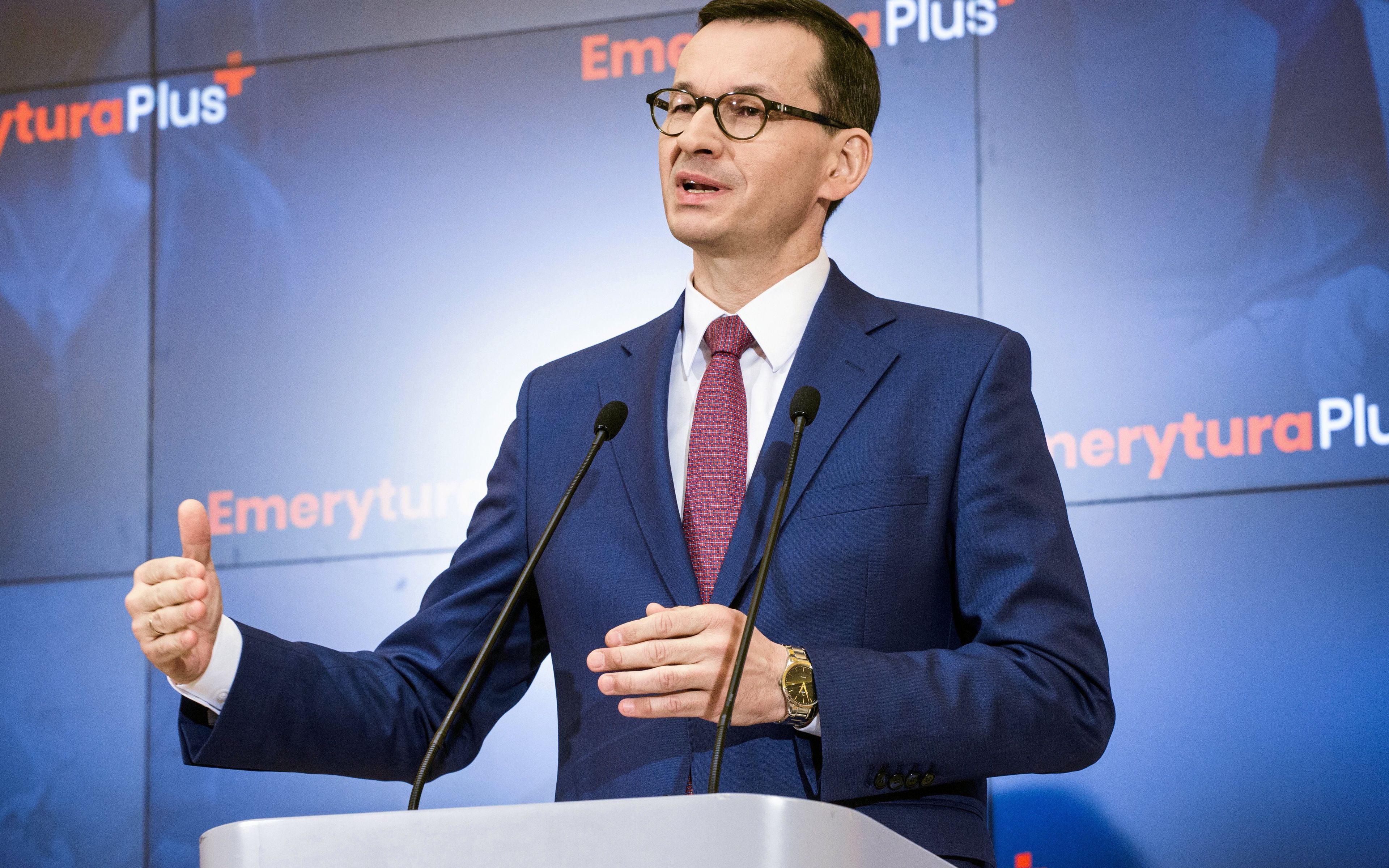 26.03.2019 Warszawa , aleje Ujazdowskie, Kancelaria Prezesa Rady Ministrow . Premier Mateusz Morawiecki podczas konferencji prasowej dotyczacej programu Emerytura Plus .
Fot. Adam Stepien / Agencja Gazeta