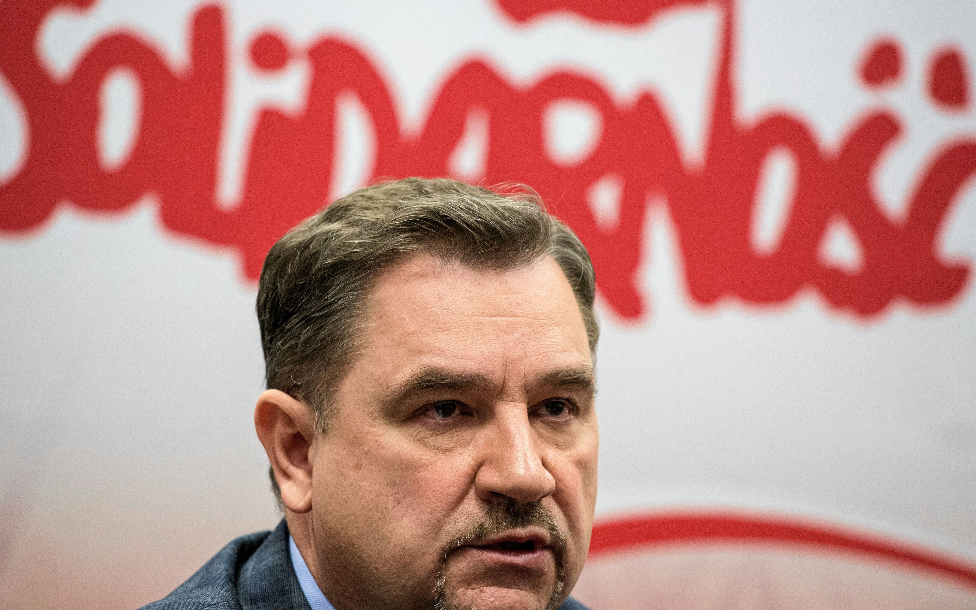 06.12.2017 Warszawa , ul. Prosta 30 , siedziba NSZZ Solidarnosc . Przewodniczacy NSZZ Solidarnosc Piotr Duda podczas konferencji prasowej .
Fot. Adam Stepien / Agencja Gazeta