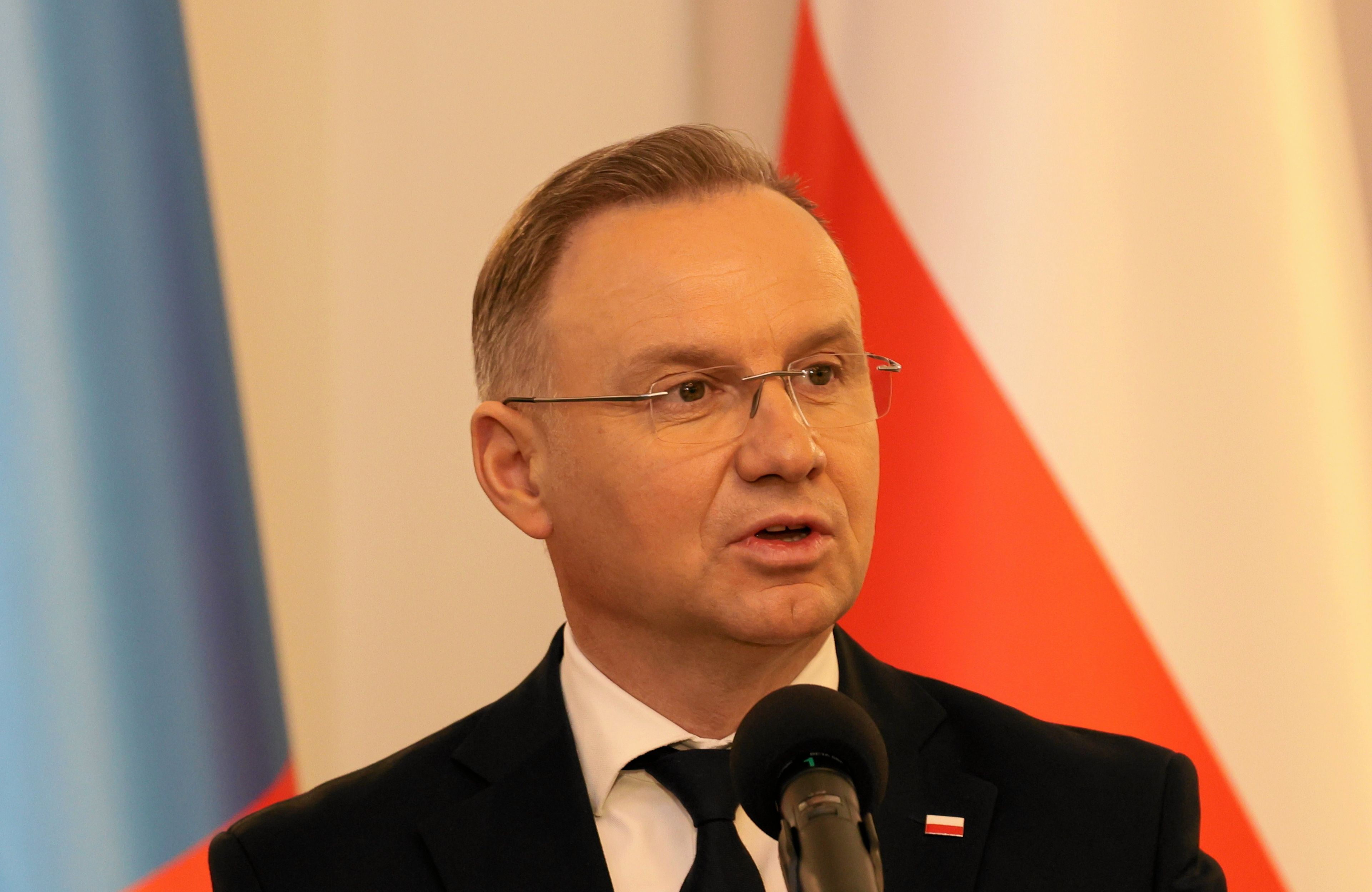 13.03.2025 Warszawa , Krakowskie Przedmiescie , Palac Prezydencki , Prezydent RP Andrzej Duda podczas konferencji prasowej po spotkaniu z Prezydentem Mongolii Khurelsukha Ukhnaa .
Fot. Slawomir Kaminski / Agencja Wyborcza.pl