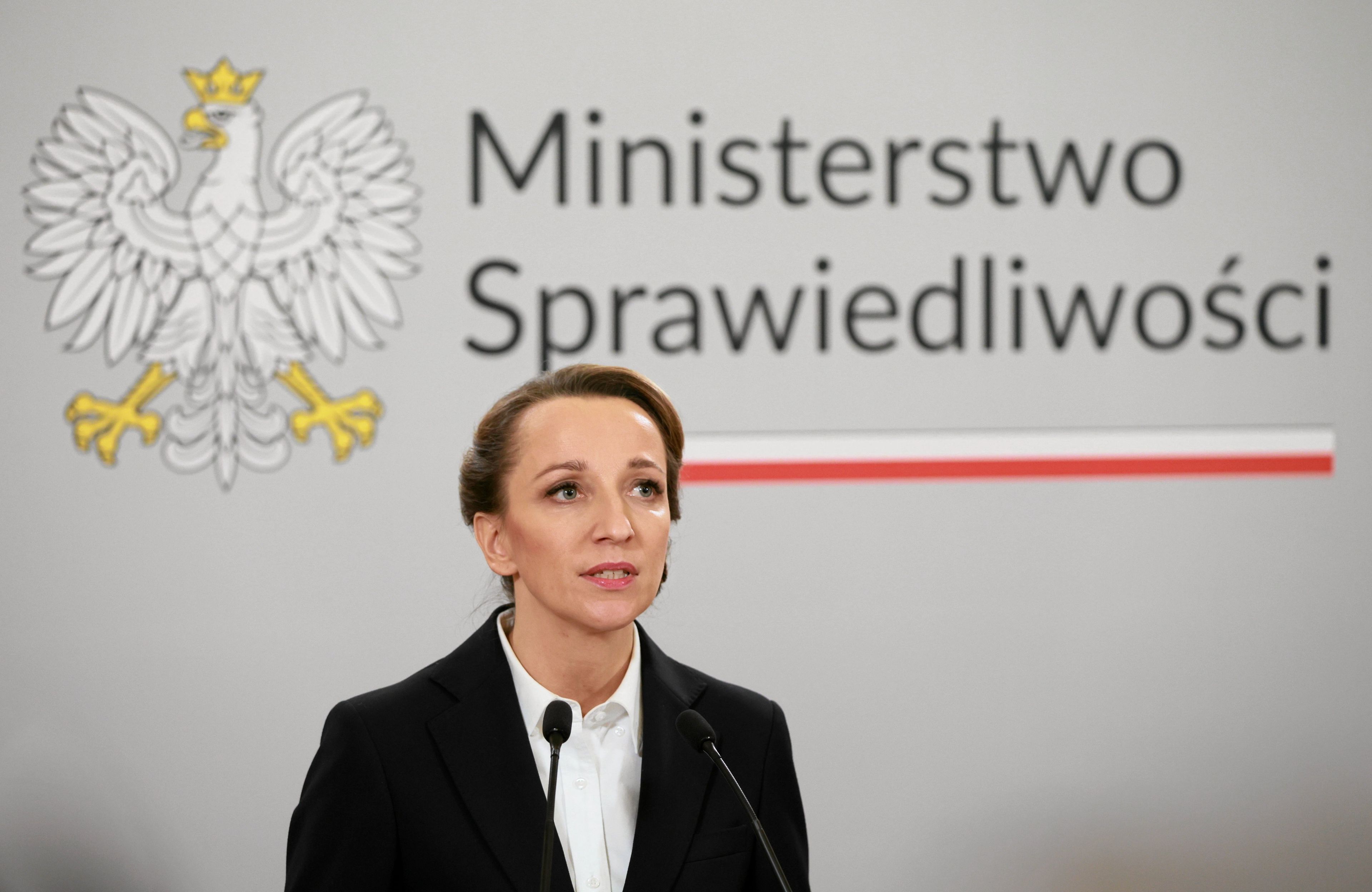 Mec. Sylwia Gregorczyk-Abram podczas konferencji prasowej, 7.04.2025 r. Warszawa