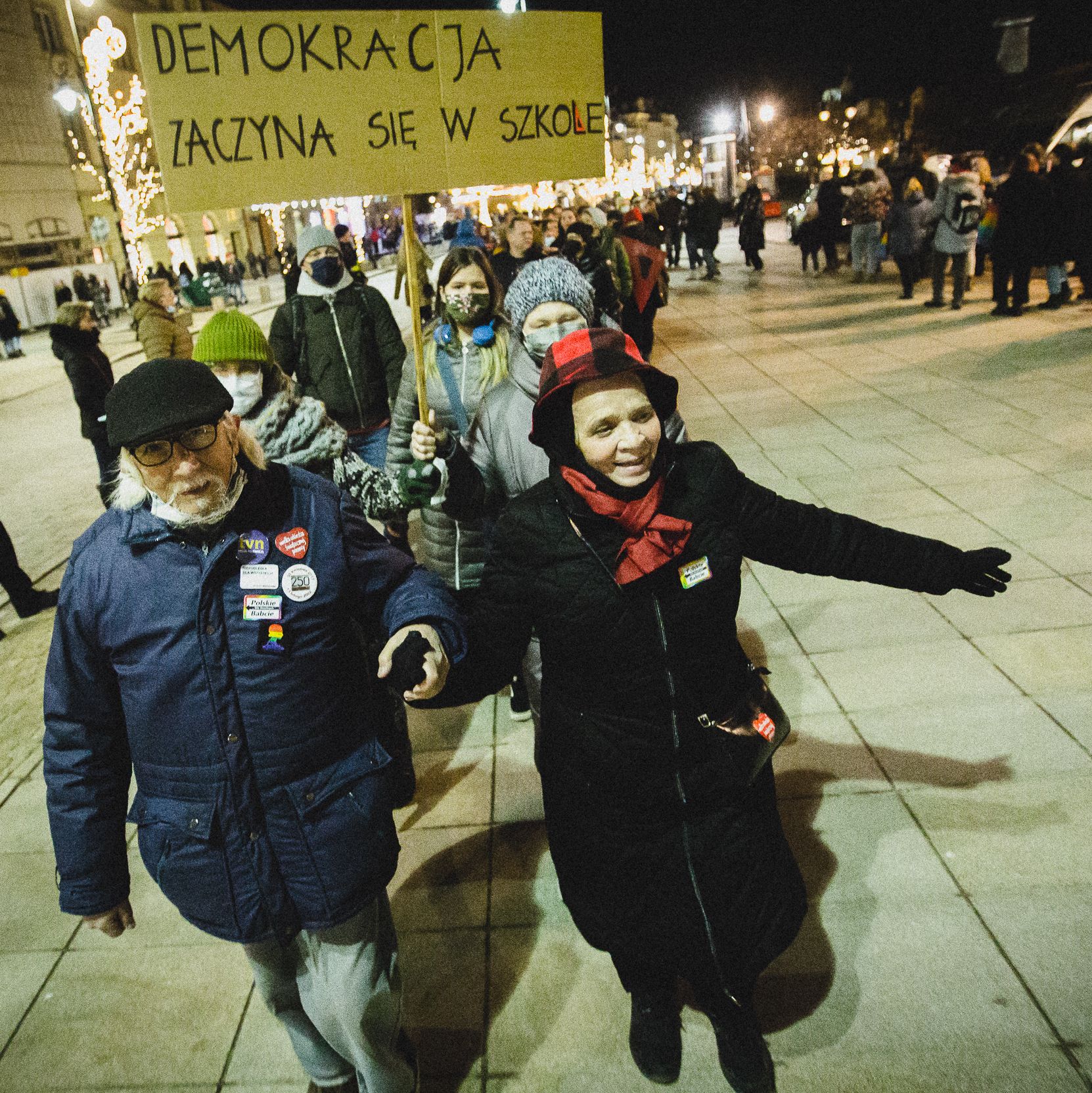 Warszawa, 13.02.2022. Wolna Szkoła: „Chcemy weta”. Polonez protestu pod Pałacem Prezydenckim