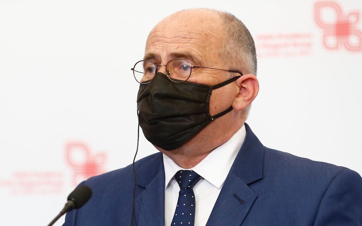 14.05.2021 Lodz . Palac Herbsta . Minister spraw zagranicznych Polski Zbigniew Rau podczas spotkania ministrow spraw zagranicznych Grupy Wyszehradzkiej w sprawie sposobow wychodzenie z epidemii koronawirusa . 
Fot. Marcin Stepien / Agencja Gazeta