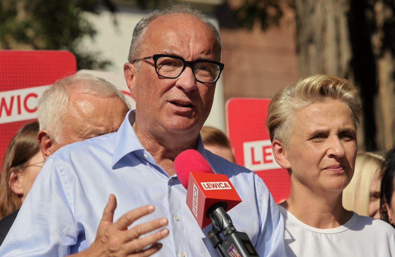 Włodzimierz Czarzasty i Joanna Scheuring-Wielgus na konferencji prasowej Lewicy