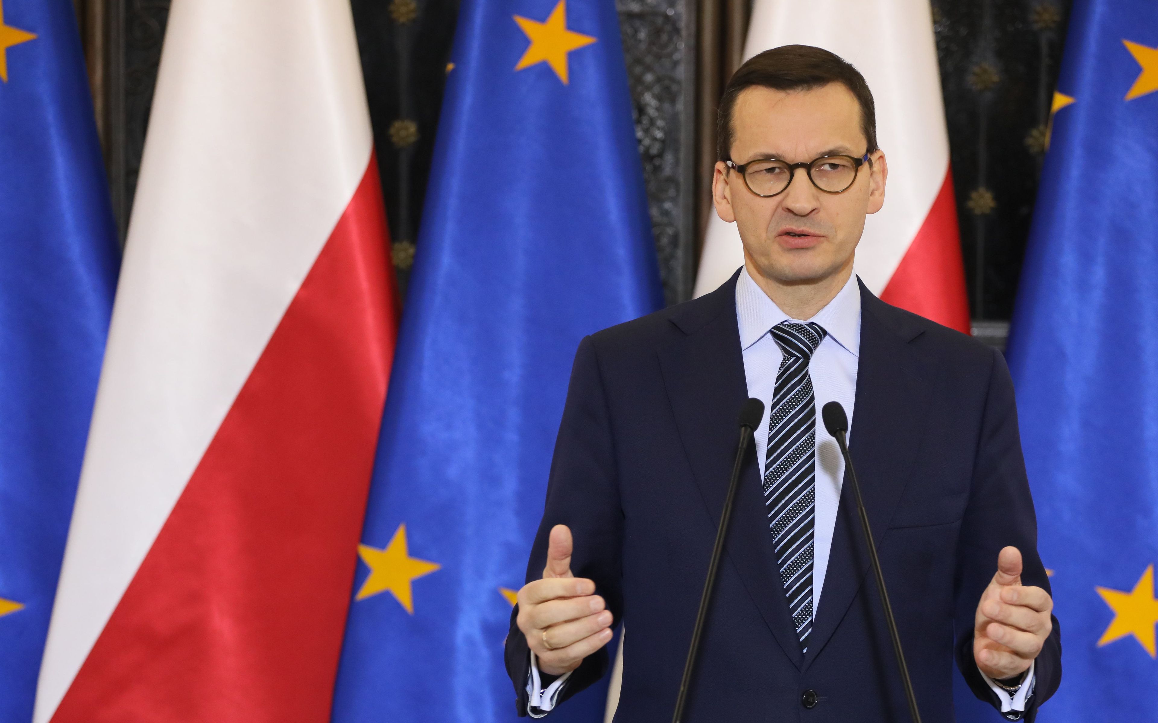 25.01.2019 Warszawa , Sejm . Premier Mateusz Morawiecki podczas konferencji prasowej po spotkaniu z szefami kol i klubow parlametarnych po zabojstwie prezydenta Gdanska Pawla Adamowicza .
Fot. Slawomir Kaminski / Agencja Gazeta