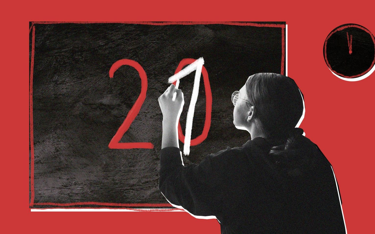 Grafika do artykułu TSUE, teleskopy, szczepionki, emeryt J.K. i paski TVP... 21 życzeń od OKO.press na 2021 rok