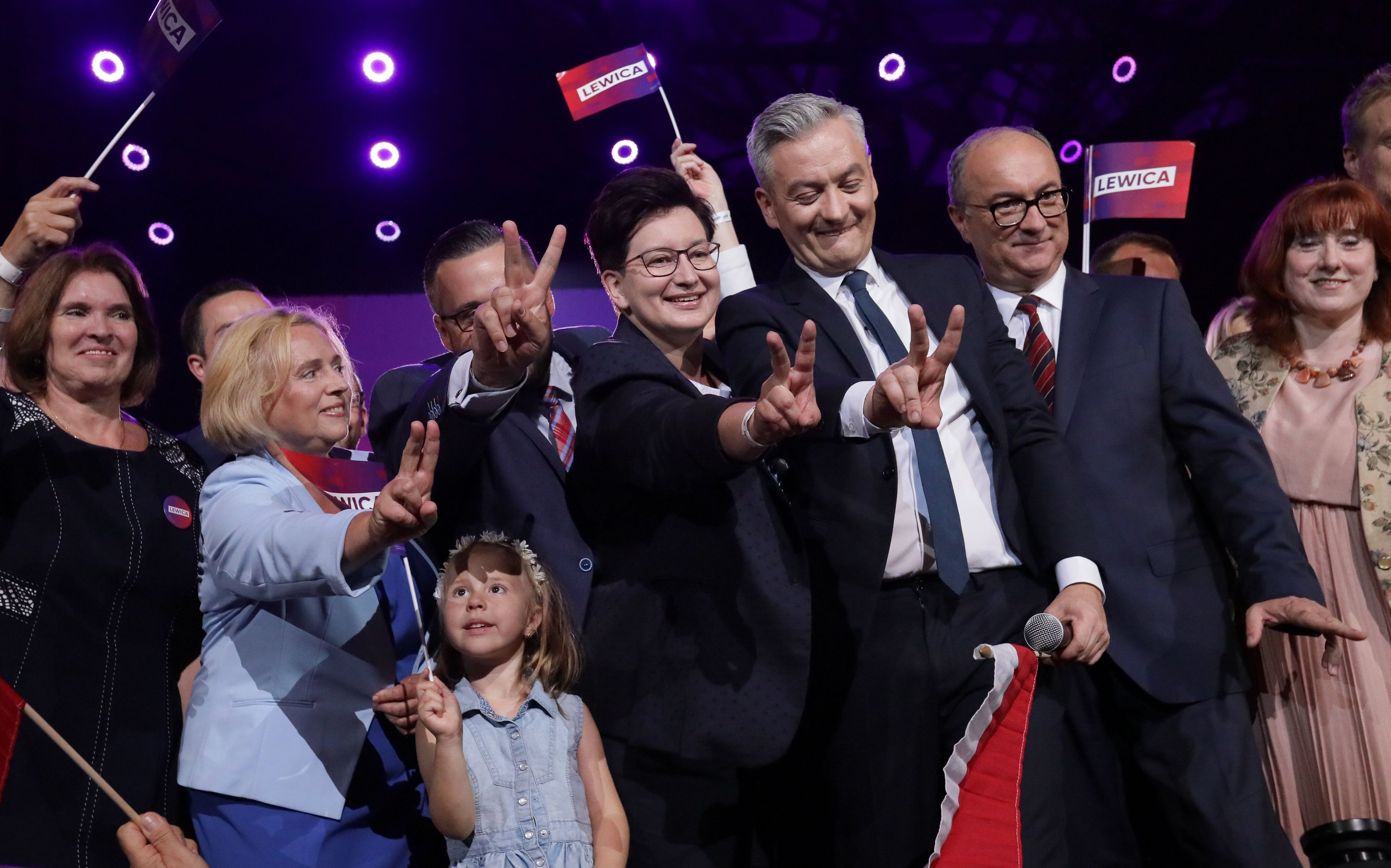 24.08.2019 Warszawa , ul Pileckiego , Arena Ursynow . Konwencja Programowa Lewicy - Laczy nas Przyszlosc ! nz Malgorzata Szmajdzinska (1L) , Robert Biedron (4P), Wlodzimierz Czarzasty (3P), Adrian Zandberg (1P)
Fot. Slawomir Kaminski / Agencja Gazeta