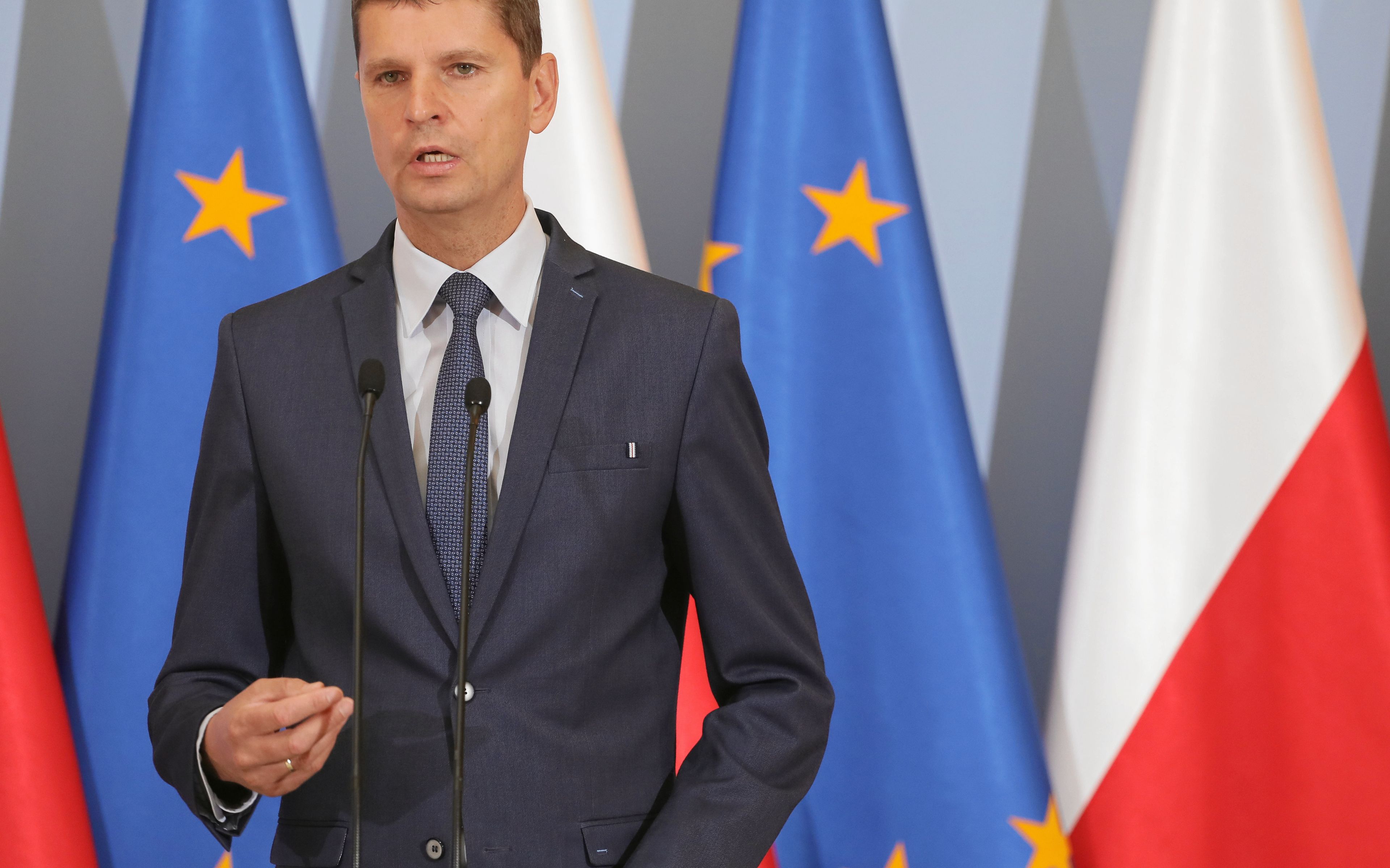 29.08.2019 Warszawa . Kancelaria Prezesa Rady Ministrow . Minister edukacji narodowej Dariusz Piontkowski podczas konferencji '' Bezpieczna szkola ''.
Fot. Slawomir Kaminski / Agencja Gazeta