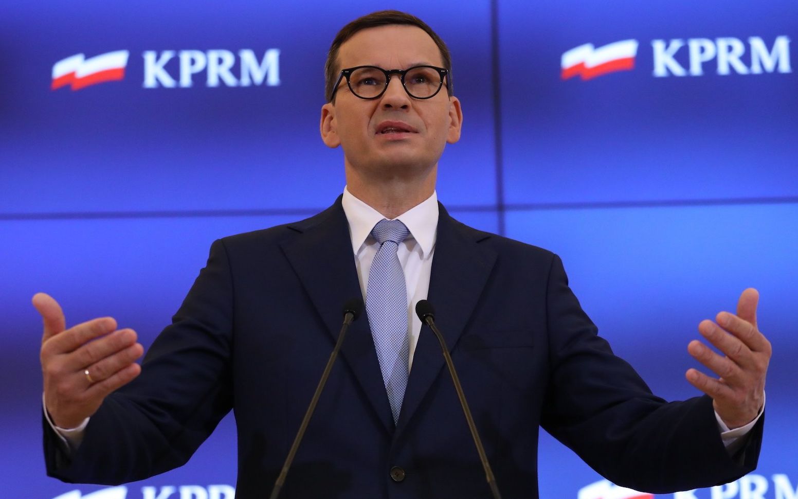 26.08.2021 Warszawa , al. Ujazdowskie 1/3 , KPRM . Premier Mateusz Morawiecki podczas konferencji prasowej podsumowujacej akcje ewakuacyjna zorganizowana dla Polakow i wspolpracownikow Polakow z Afganistanu .
Fot. Maciek Jazwiecki / Agencja Wyborcza.pl
