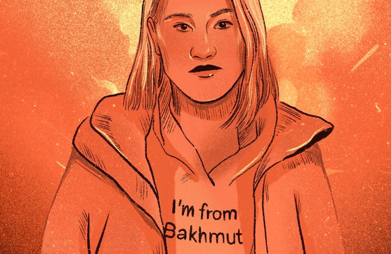Ilustracja przedstawiająca dziewczynę w bluzie z napisem I'm from Bakhmut