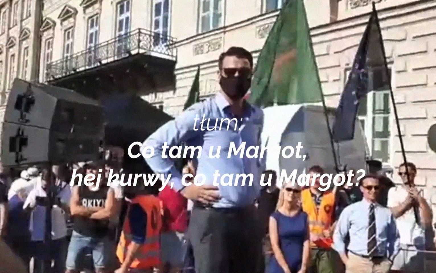 Grafika do artykułu Narodowcy wulgarnie drwią z Margot. Relacja z Krakowskiego Przedmieścia