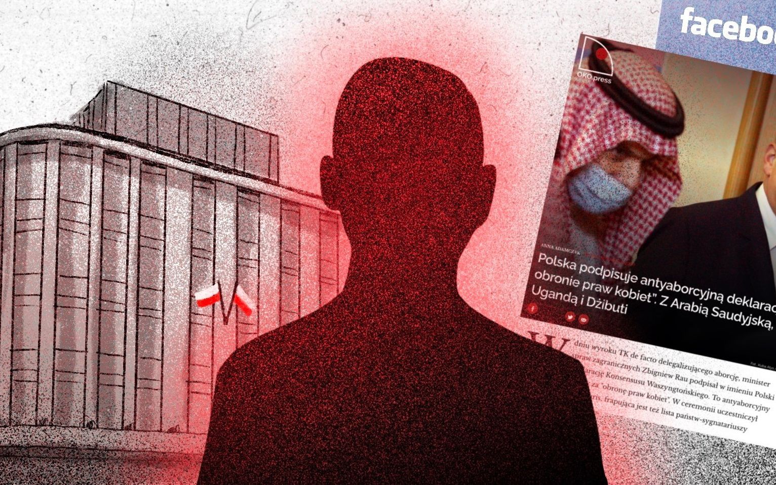 Grafika do artykułu MSZ zwalnia urzędnika za udostępnienie na Facebooku artykułu OKO.press. W trybie natychmiastowym