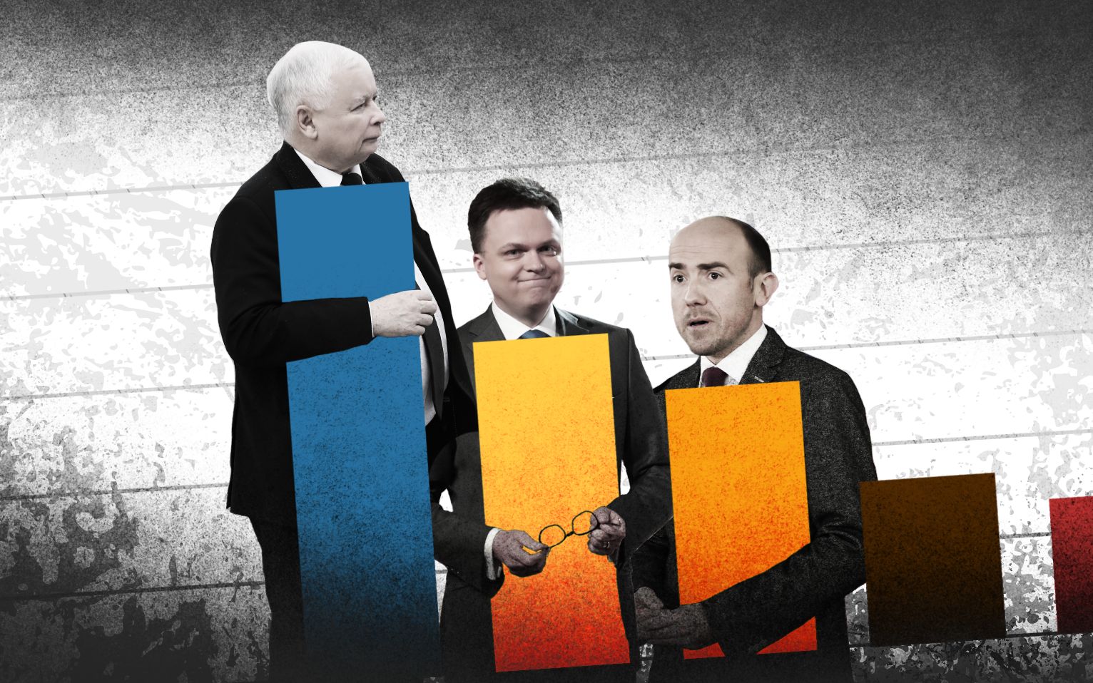 Grafika do artykułu Polska polityka na zakręcie. PiS się odbija, Hołownia pożre Budkę? [SONDAŻ OKO.press]