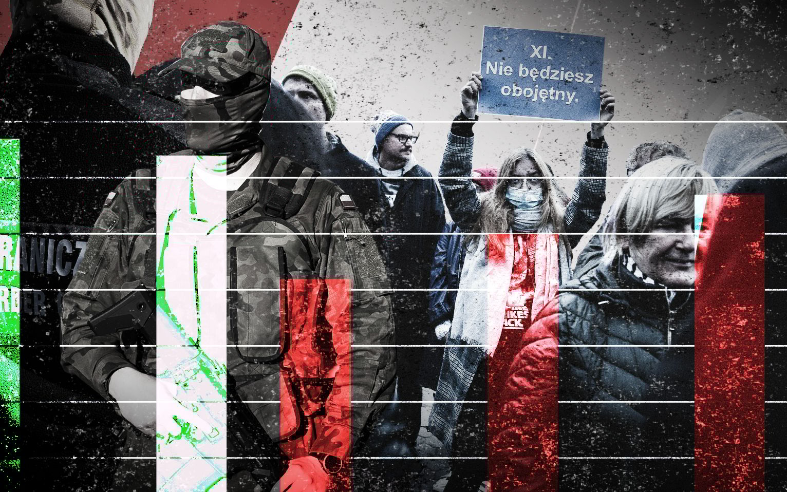 Grafika do artykułu 52 proc. za wypychaniem uchodźców. Mężczyźni na zimno, kobiety ze współczuciem