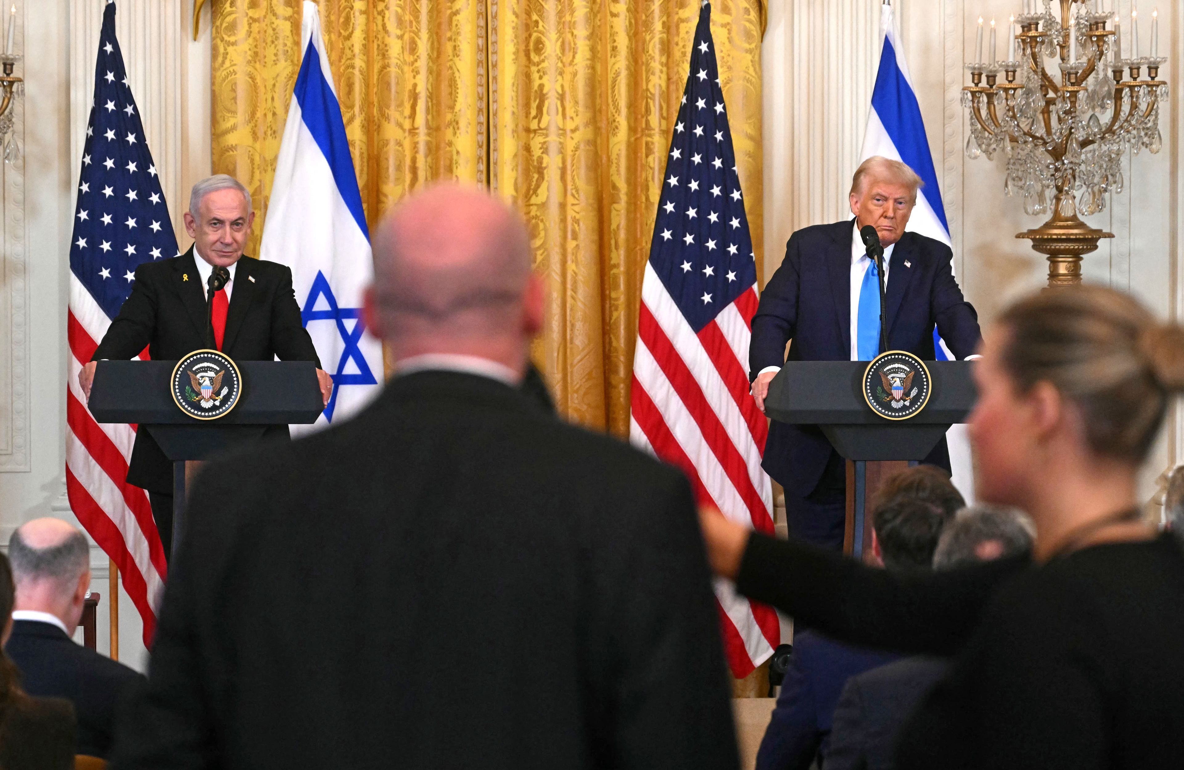 Donald Trump i Benjamin Netanjahu podczas konferencji prasowej w Białym Domu