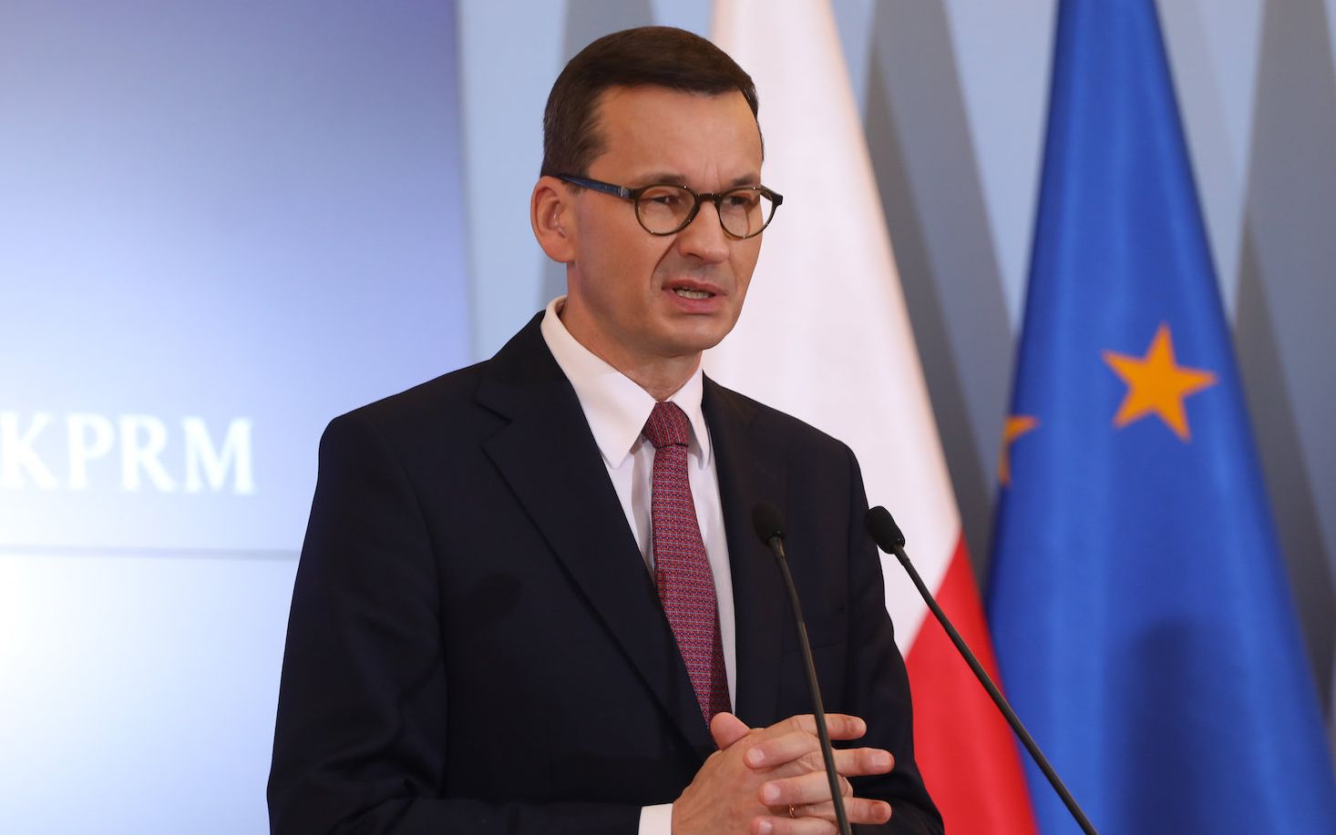 08.10.2020 Warszawa . Kancelaria Prezesa Rady Ministrow . Premier Mateusz Morawiecki podczas konferencji prasowej w sprawie epidemi koronawirusa . 08.10.2020 padl kolejny rekord zachorowan na koronawirusa .
Fot. Slawomir Kaminski / Agencja Gazeta