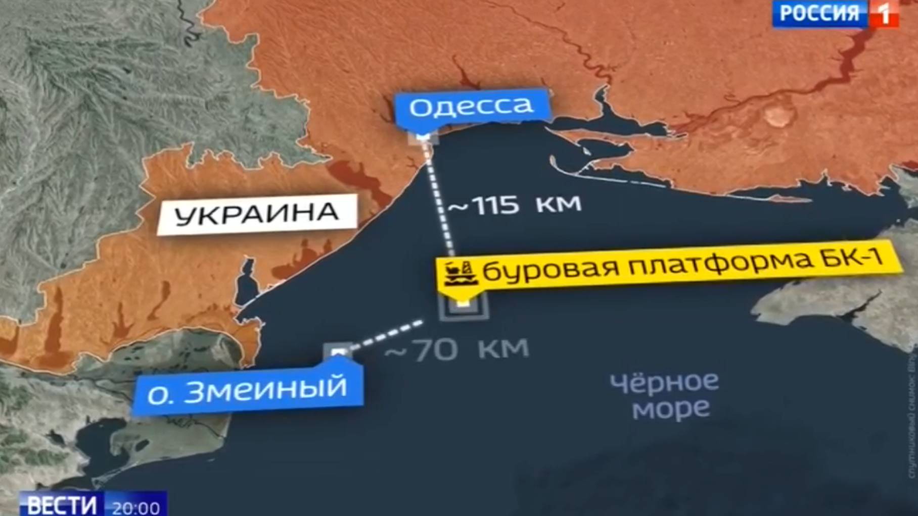 Mapa Morza Czarnego i Krymu. Platforma połozona jest między Krymem, Odessą i Wyspą Żmij