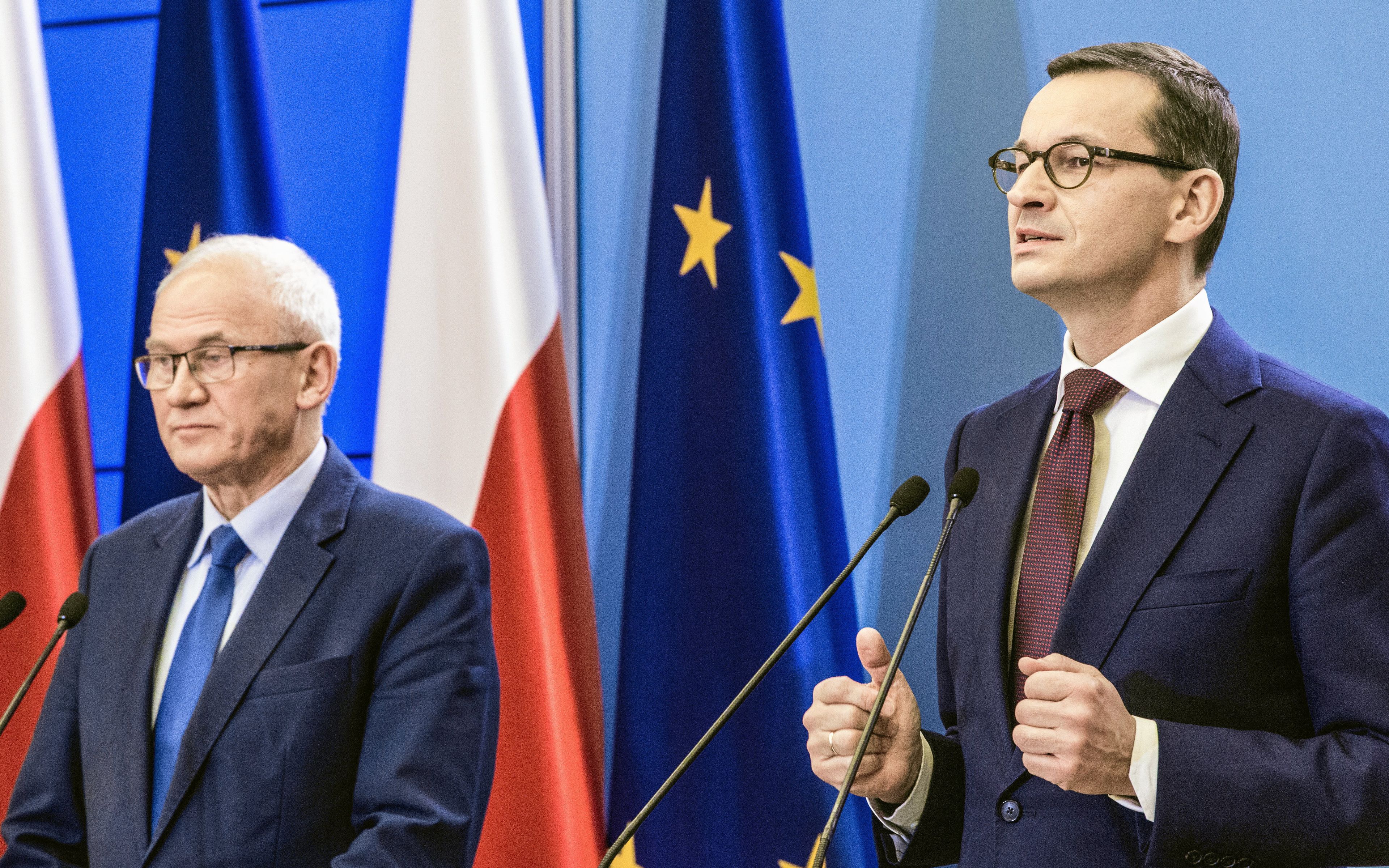 21.12.2018 Warszawa , Kancelaria Prezesa Rady Ministrow . Minister Energii Krzysztof Tchorzewski oraz Premier RP Mateusz Morawiecki podczas konferencji prasowej dotyczacej rozwoju energetyki w Polsce .
Fot. Adam Stepien / Agencja Gazeta